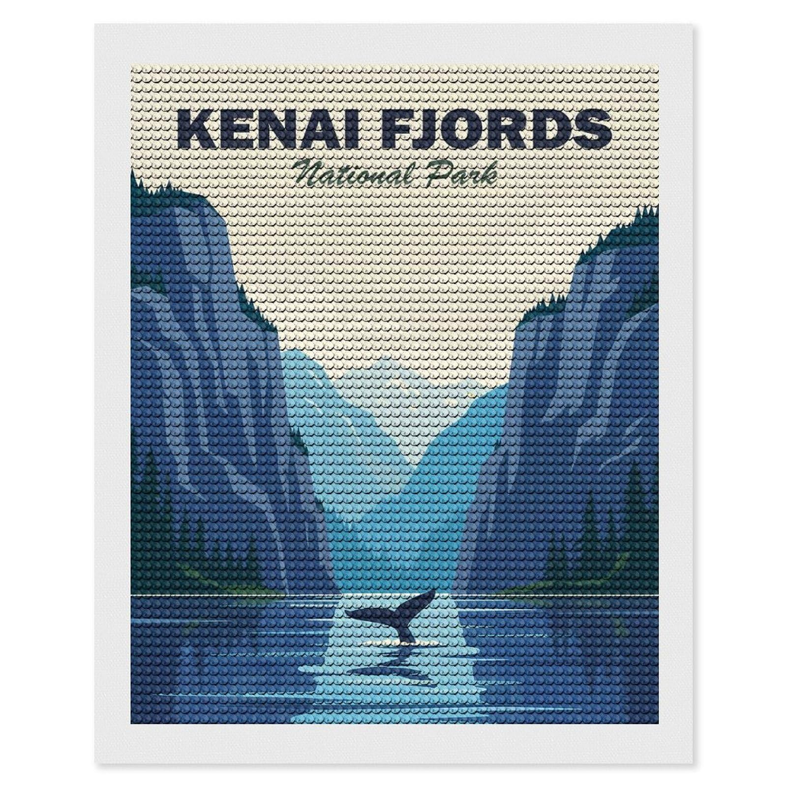 Junmoney Kenai Fjords National Park Diamond Art Kit 16"x20", Modern Decor, for Adults, Printed Canvas, Holiday Gift Idea, Fun Craft Experience