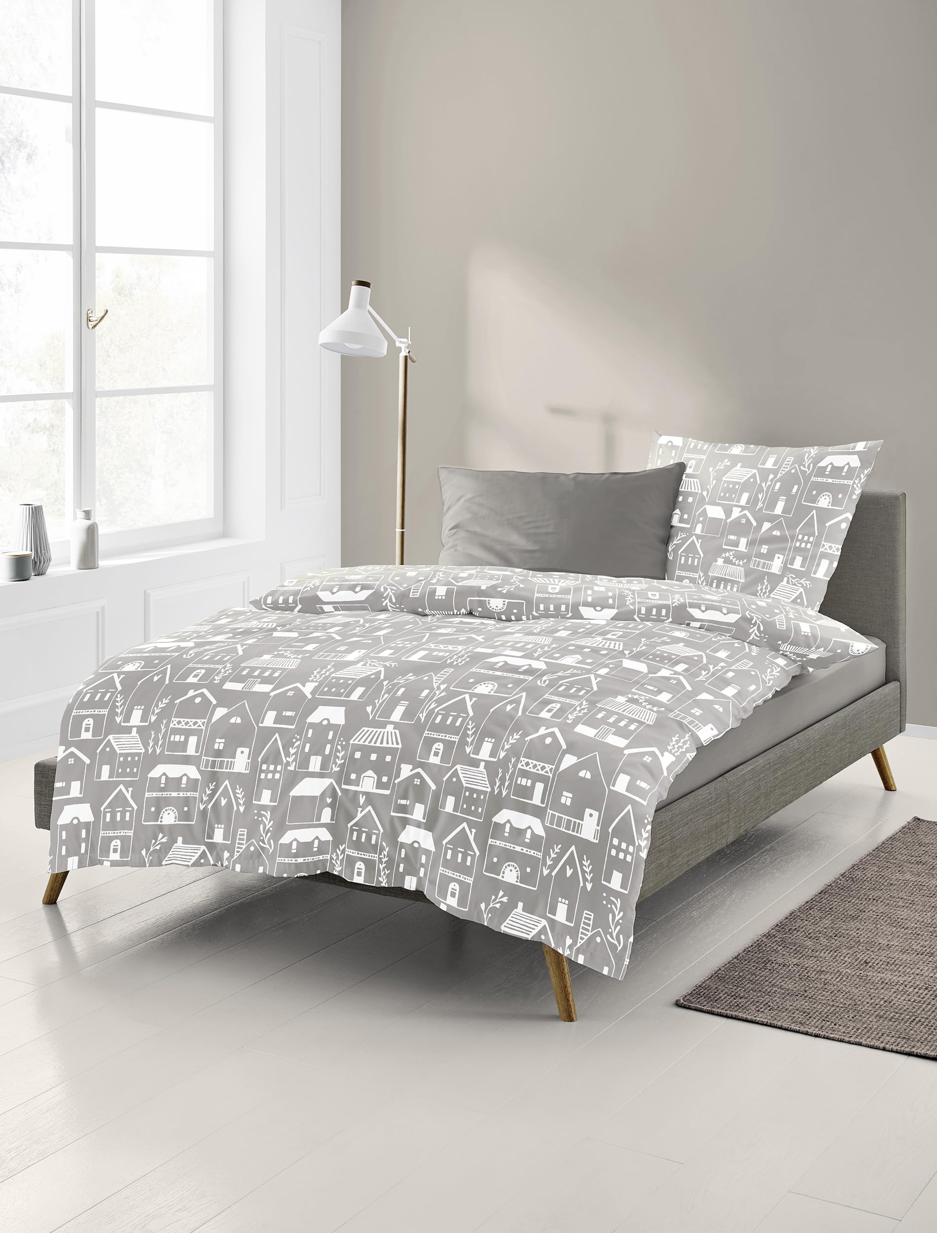 Bierbaum Beige 4176 Fine Flannelette Bed Linen, Designed In Germany, 80, 155 X 220 + 80 X 80 Cm, Comfort Size