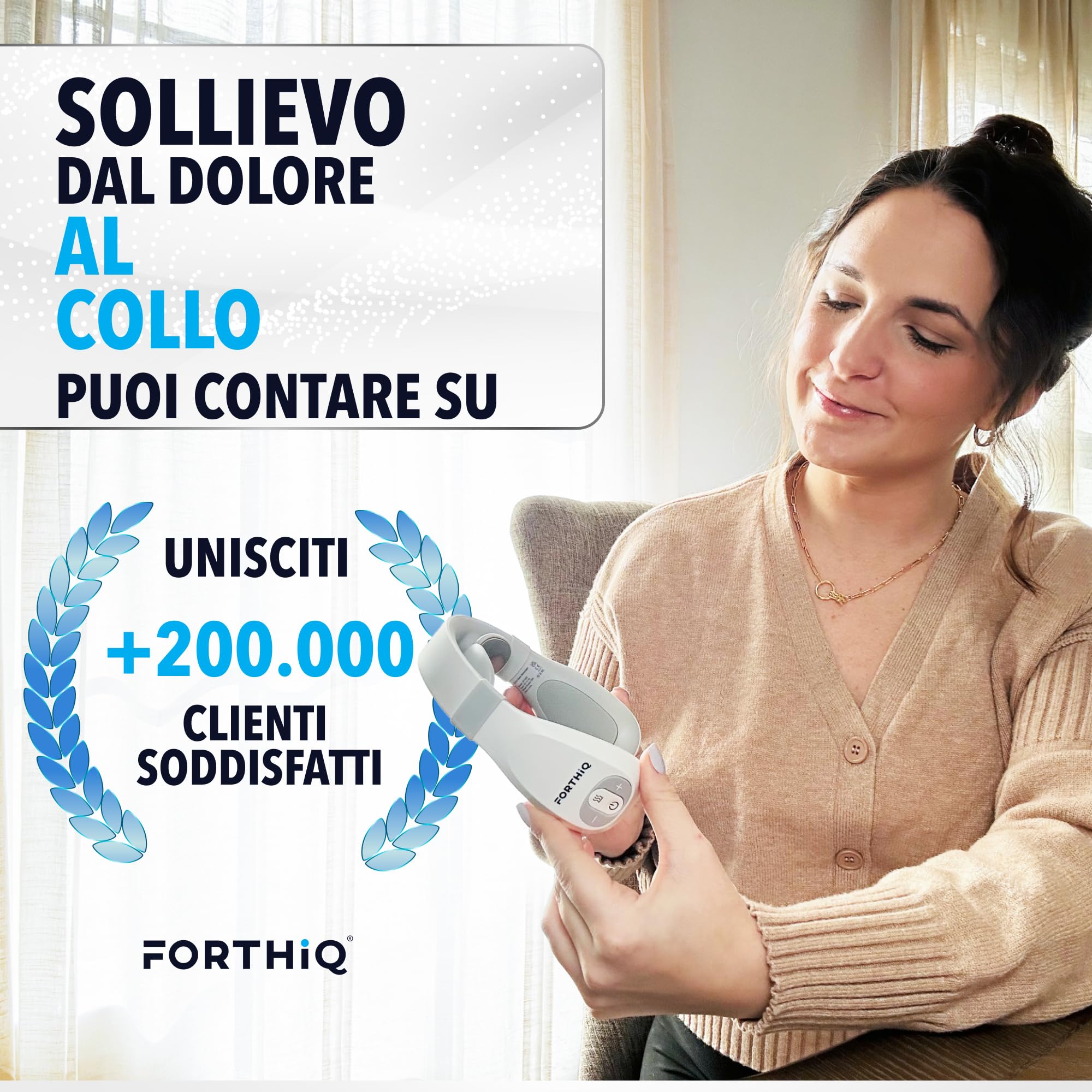FORTHiQ Massaggiatore TENS per il Collo con Calore, Massaggiatore Elettrico per Alleviare il Dolore, 15 Livelli di Intensità, Massaggio Profondo, Portatile e Rilassante