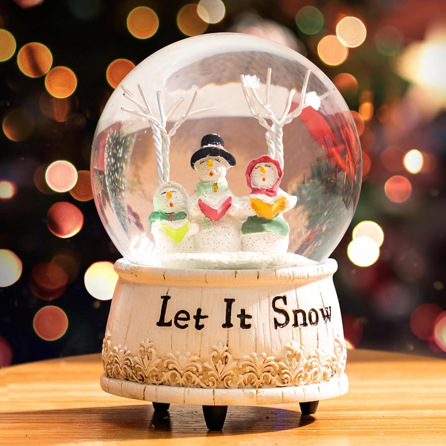 Christmas Musical Snow Globe Polystone Water Glass Snow Globe for Holiday, Snowman(Let it Snow) - Image 2