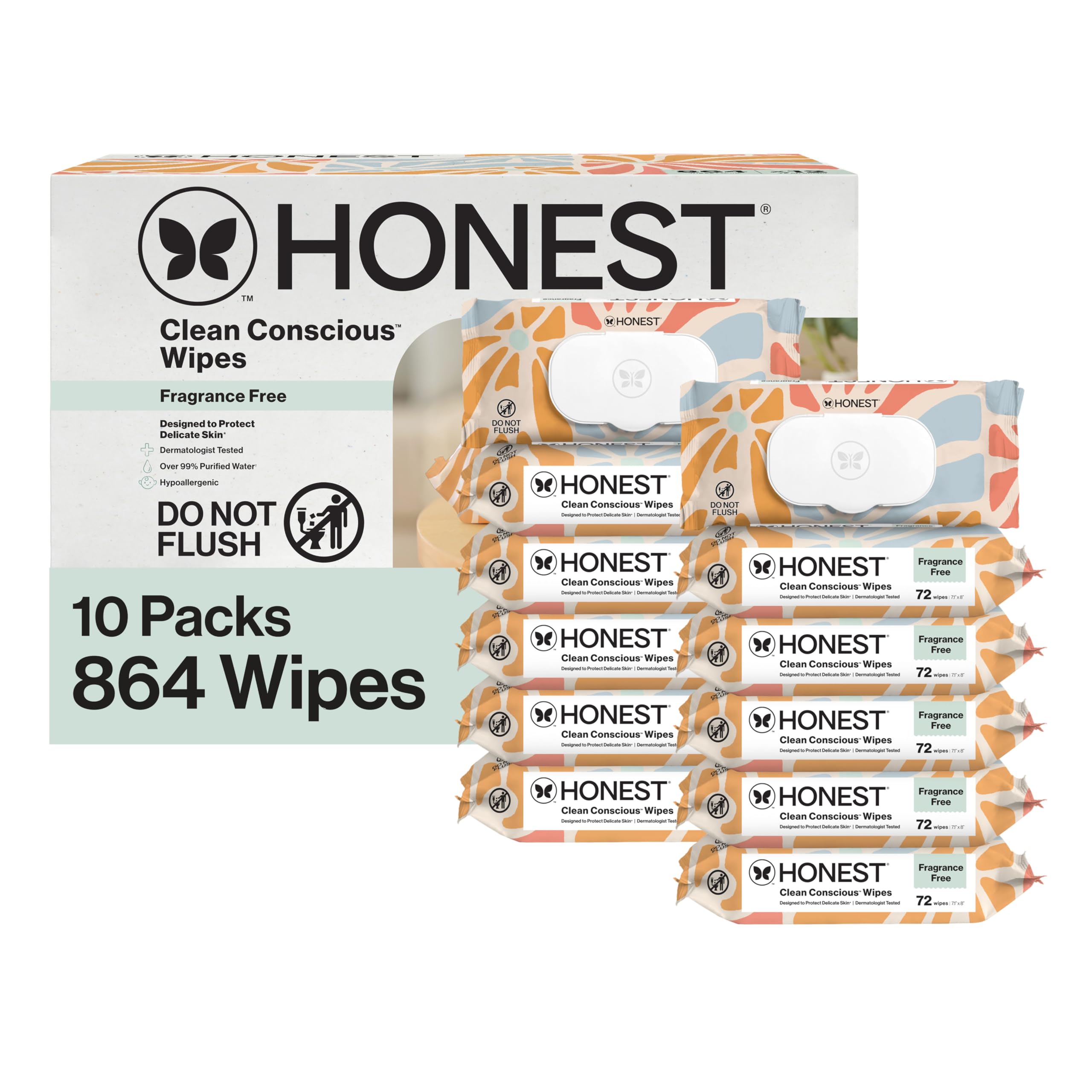 The Honest Company Hypoallergenic Multi-Use Baby Wipes for Sensitive Skin, Sunburst, 864 Count - 1