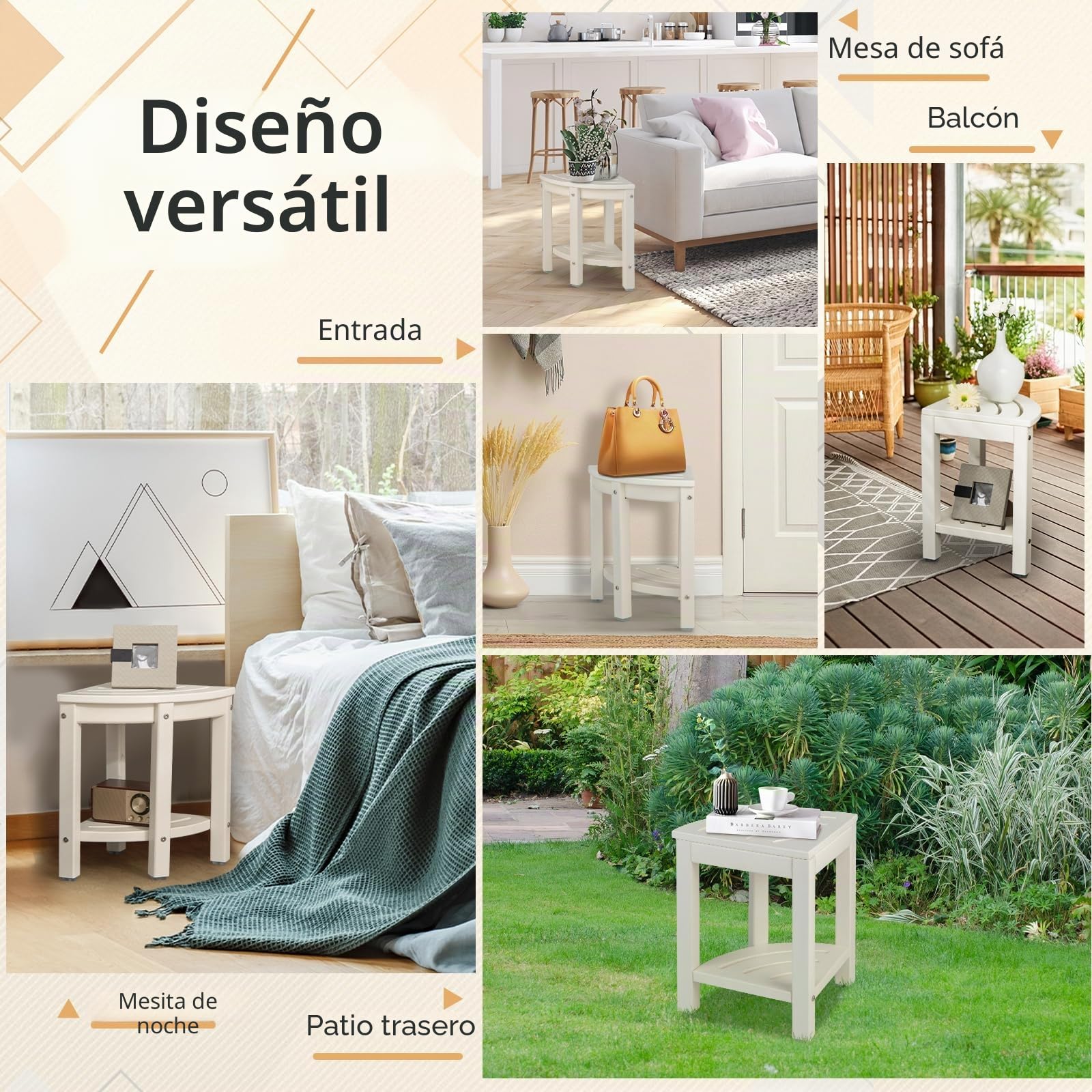GOPLUS Taburete de baño esquinero con estante, banco de ducha en forma de abanico, taburete para baño, balcón, soporta hasta 150 kg (blanco)