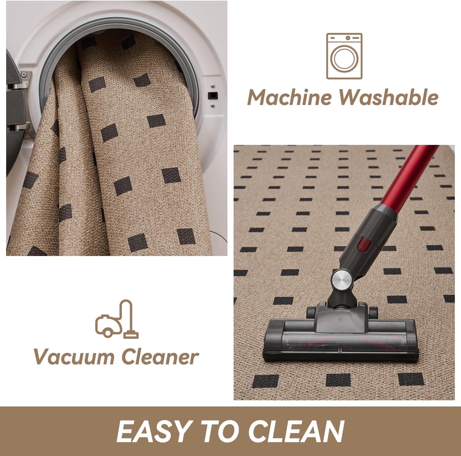 Jute 8x10 Area Rug Machine Washable Modern Woven Farmhouse Patio Rug Indoor Outdoor Throw Non-Slip Carpet for Entryway Dining Room Living Room Bedroom