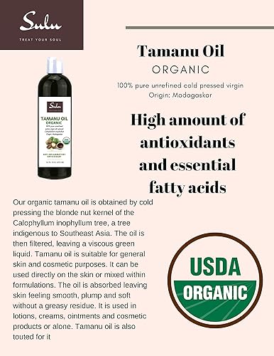 Miniatura 3 de SULU ORGANICS Aceite de tamanu prensado en frío orgánico 100% puro, certificado, sin refinar, 4 libras (64 onzas líquidas)