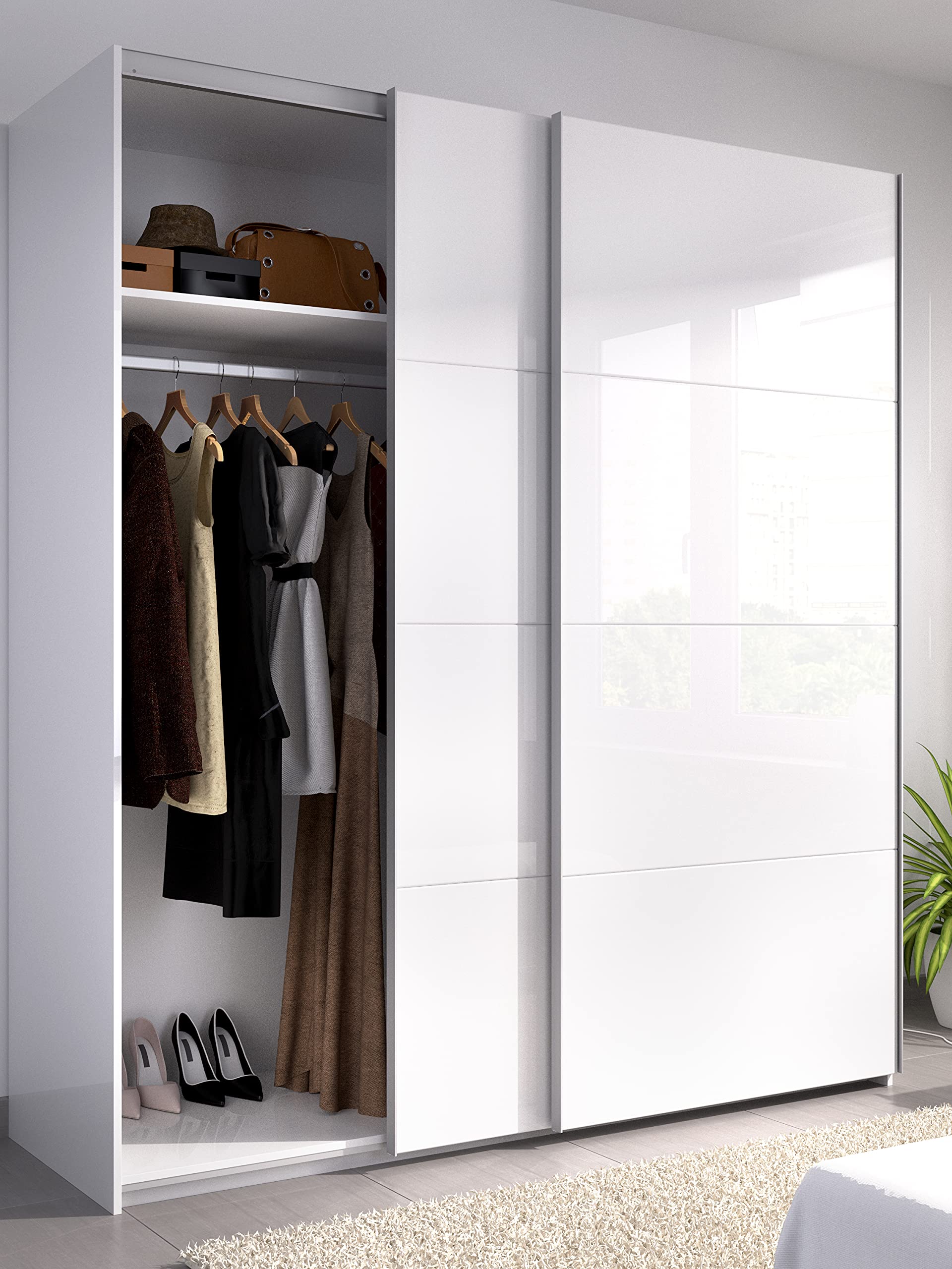 DEKIT GRUPO RIMOBEL SLIDE - Armario 2 Puertas correderas con perfiles de aluminio - Blanco - 180x204x65cm