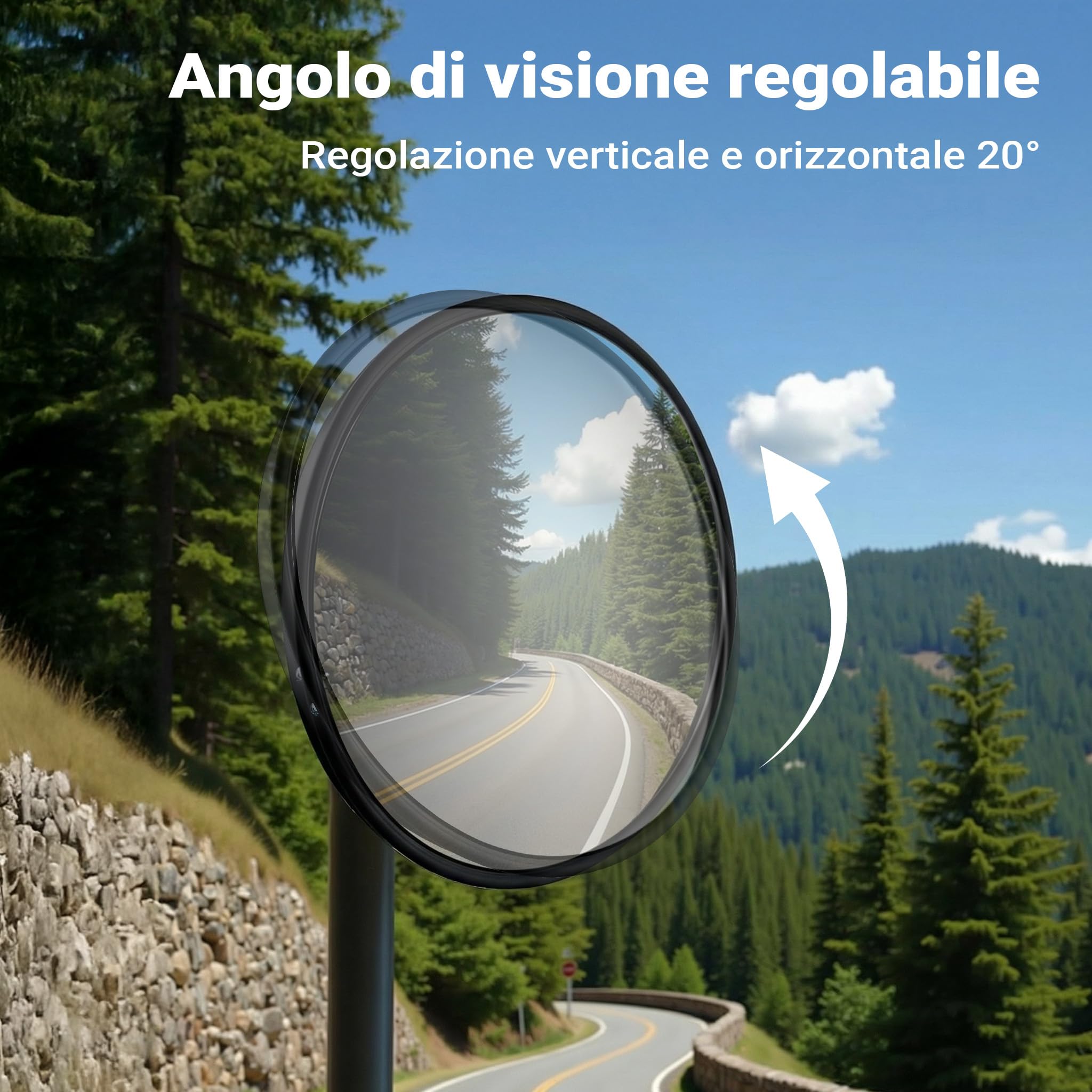 Wiltec Specchio di sicurezza 80 cm convesso nero, dispositivo di sicurezza con forma rotonda e campo visivo di 130°, specchio convesso per interni