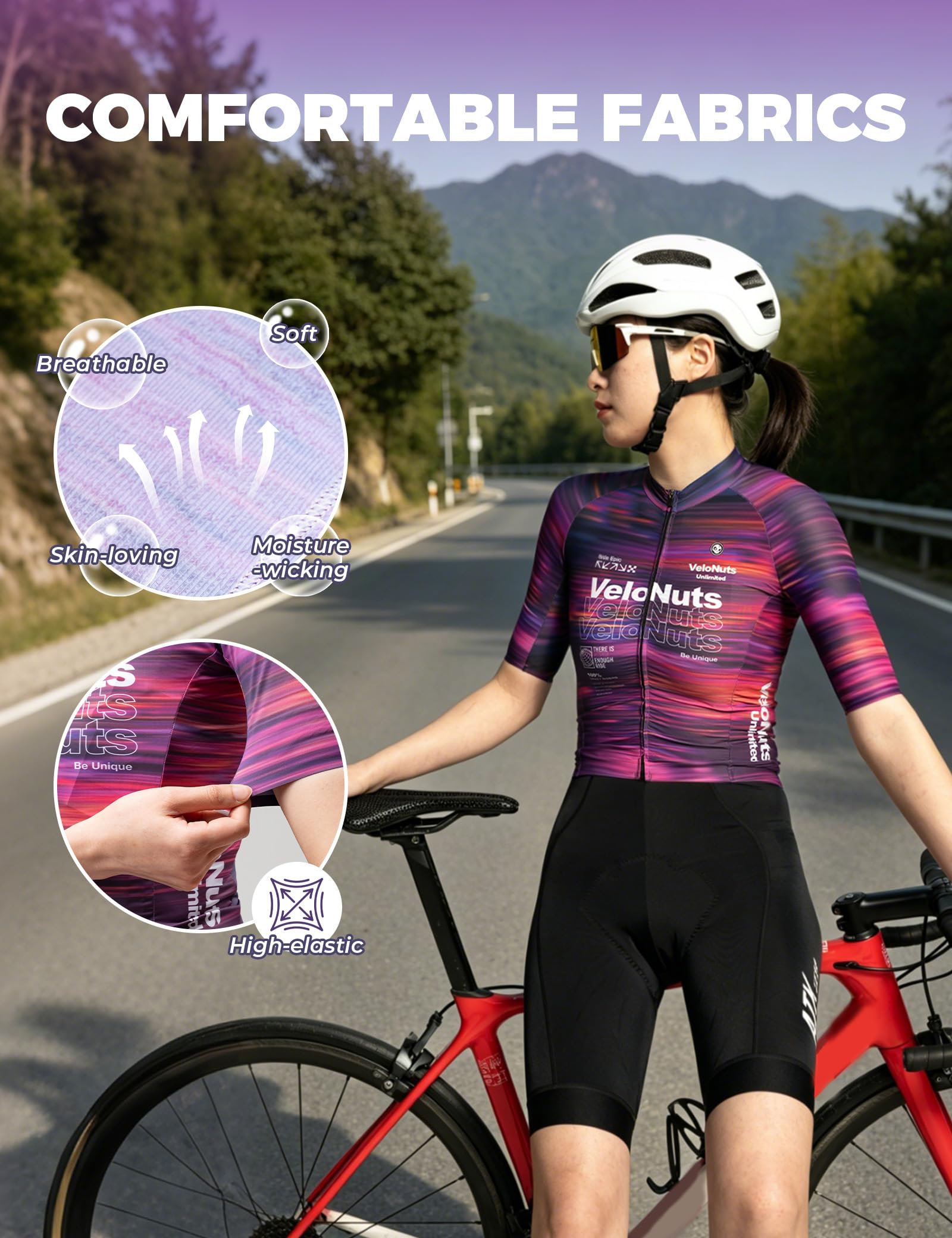 Damska koszulka kolarska z krótkim rękawem, letnia koszulka rowerowa szybkoschnąca i oddychająca z 3 kieszeniami na tył, odzież do rowerów szosowych i MTB