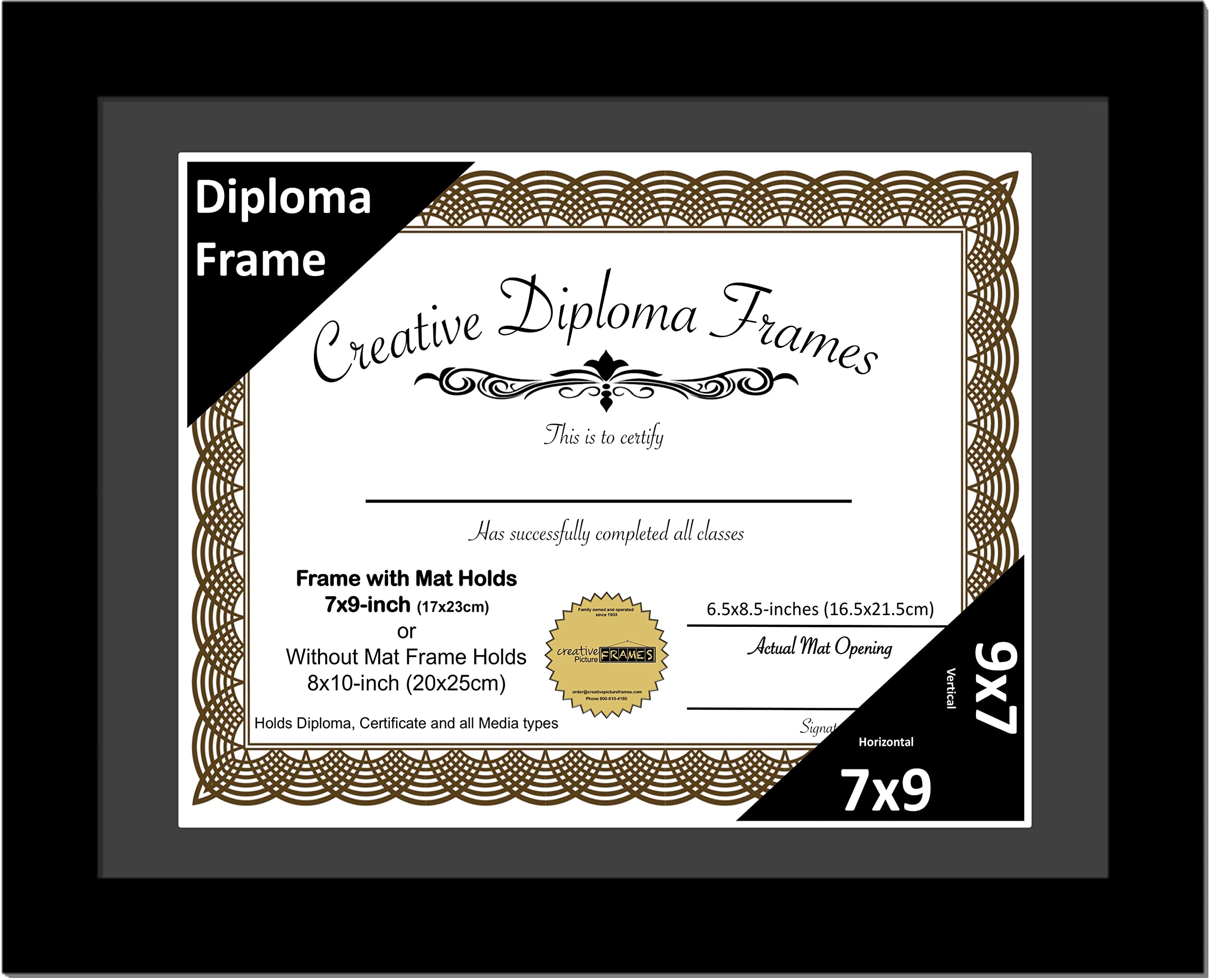 Creative Picture Frames 7x9 Classic Black Diploma Frame