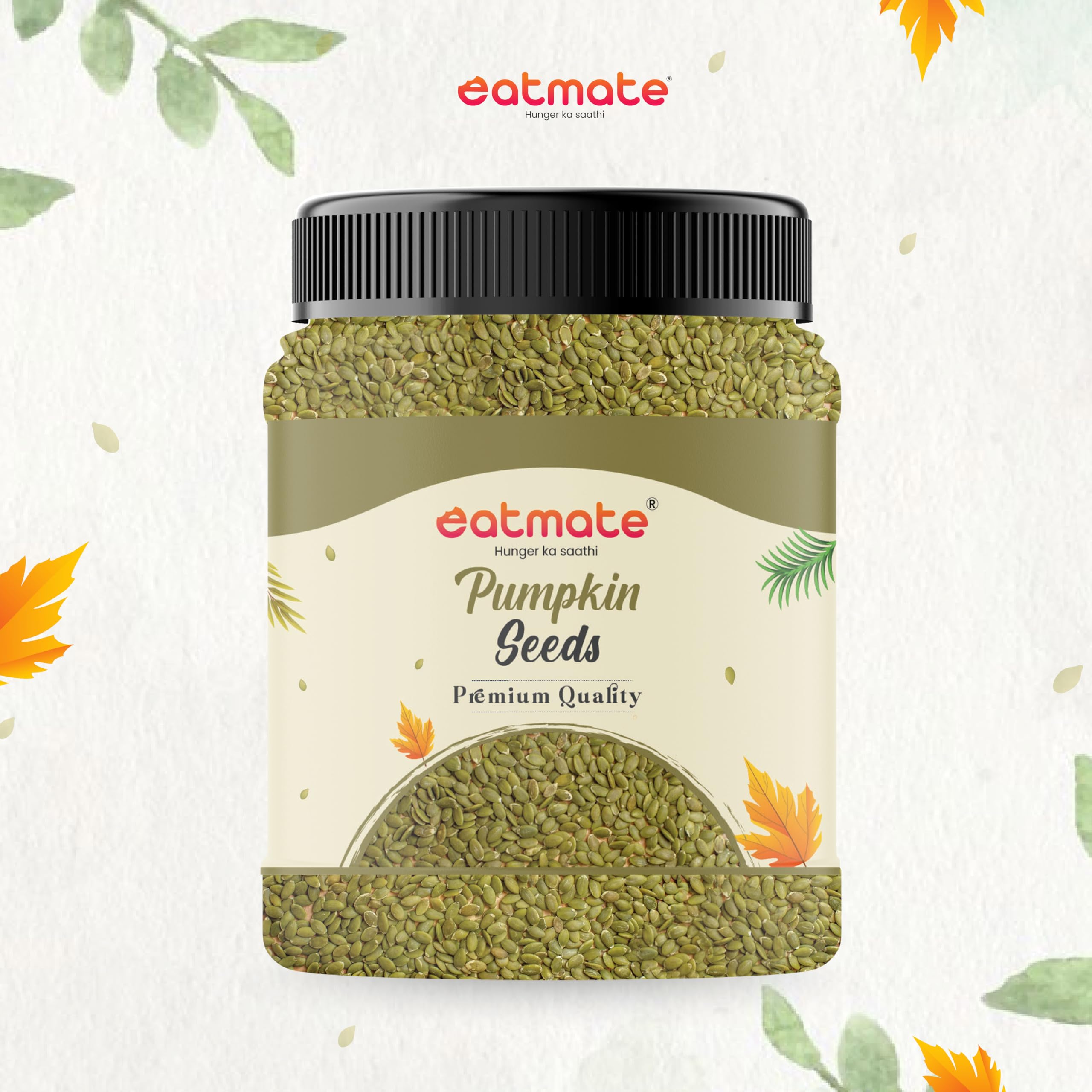 Eatmate Pumpkin Seeds 250g - AAA Grade Seeds for Eating Rich in Protein, Dietary Fibre, Magnesium & Phosphorus, Raw & Unroasted Kaddu Beej, Source of Iron & Zinc, Handpicked Seeds, Resealable Pack 3