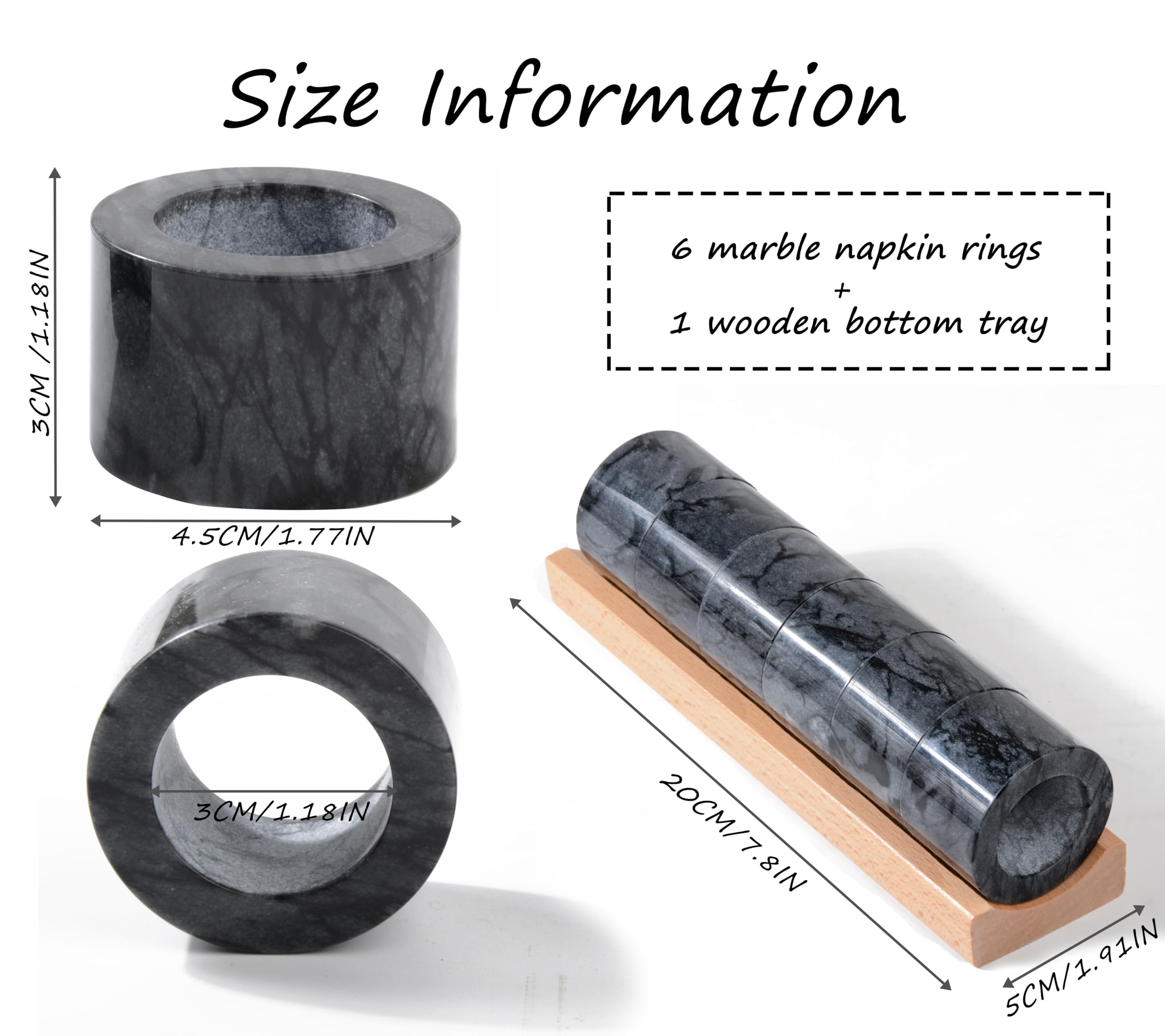 GMYIAK 6Pcs Marble Napkin Holder and 1Pcs Bracket,Napkin Ring,Napkin Holder,Round Napkin Rings,Modern Napkin Ring Decorative Rack Organiser for Kitchen,Dining Room,Hotel Table Countertop (Black) - Image 2