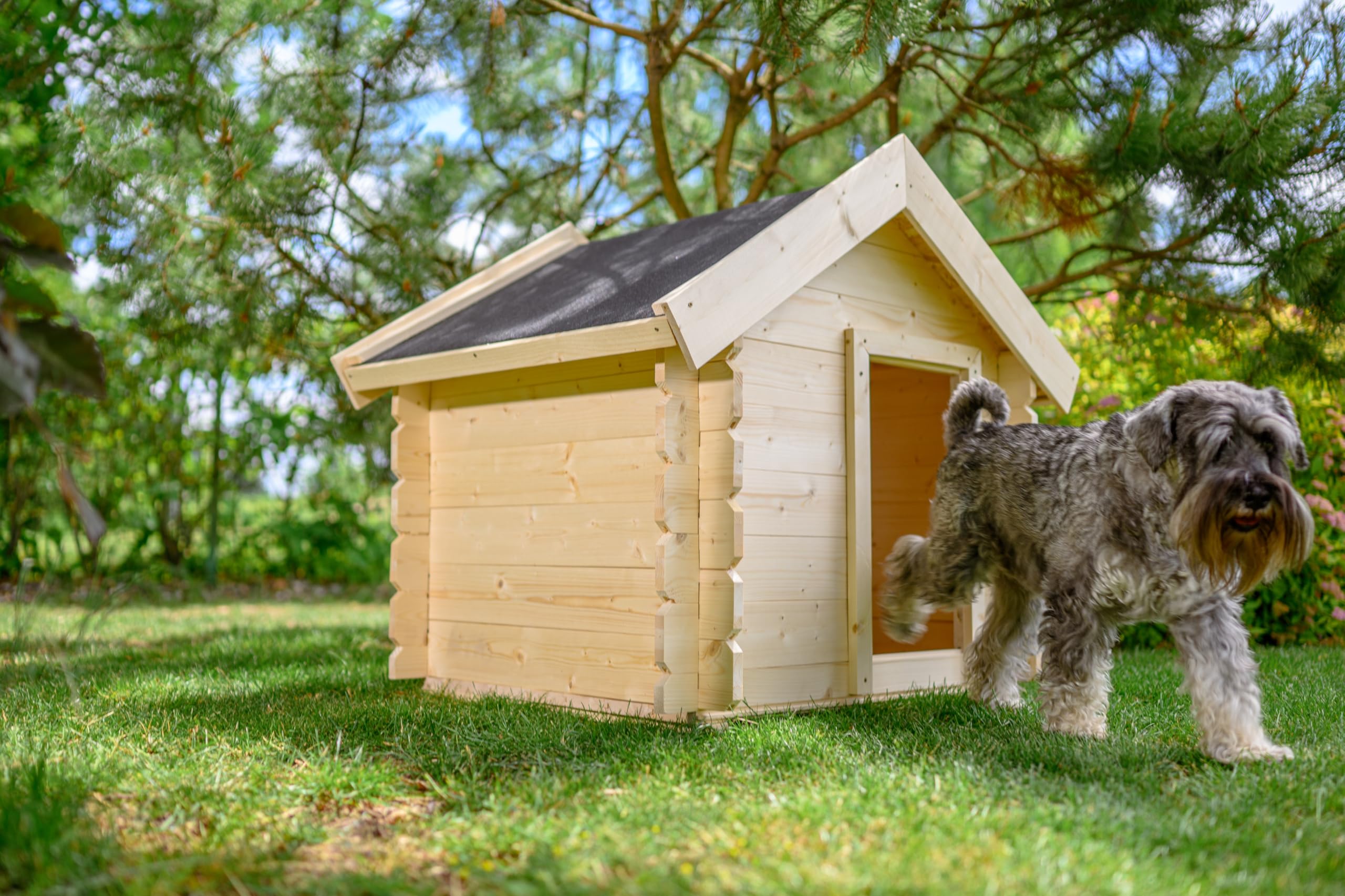 Caseta Perros Exterior Madera - 76 x 99 x H80 cm - casa Perro - Talla S -casa de Perros pequeños - Techo Impermeable - Timbela M401-1