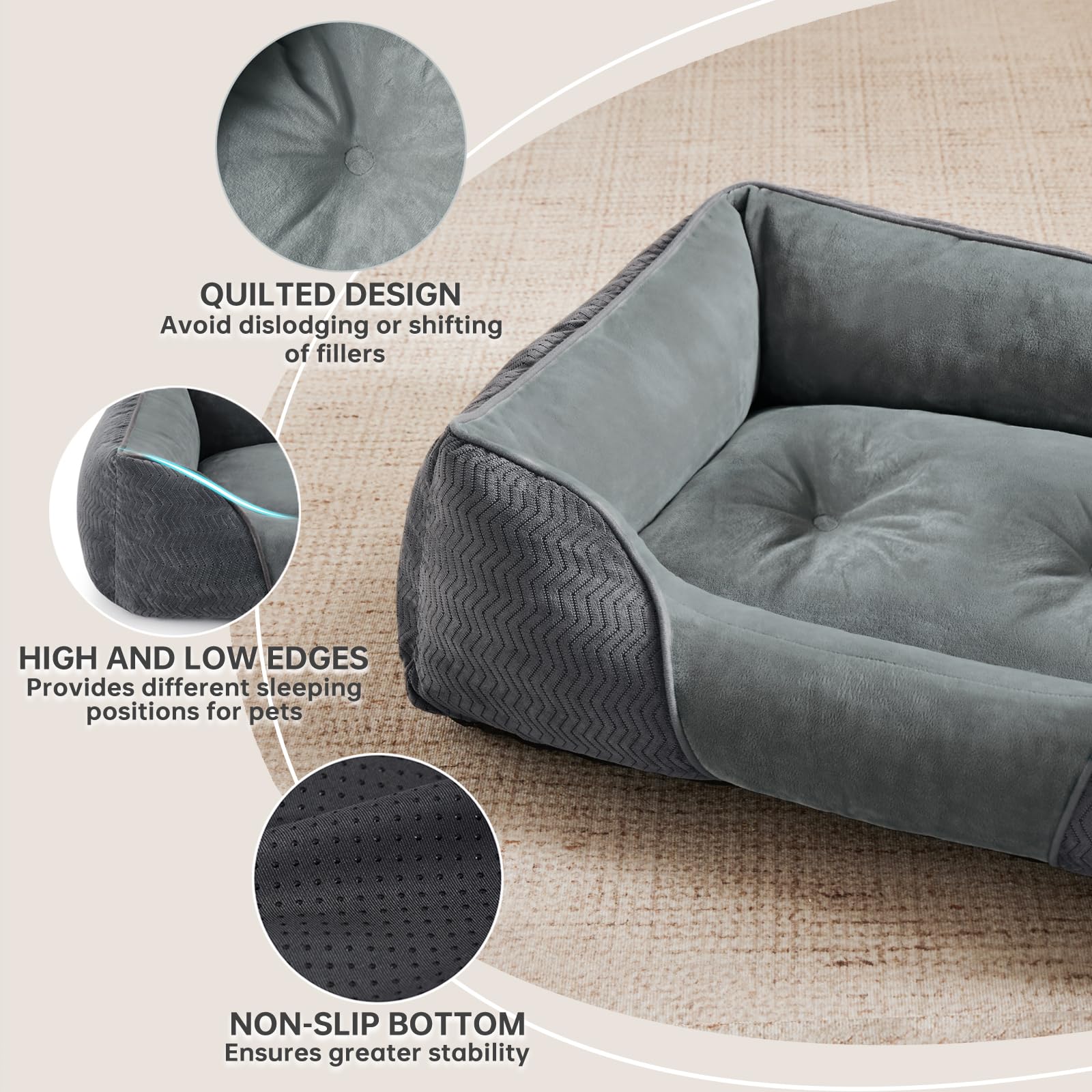 Heymamba Dogs Bed Medium Grey Mixed Filled with 1.3Kg Particle Memory Sponge and High Density Cotton - Image 4
