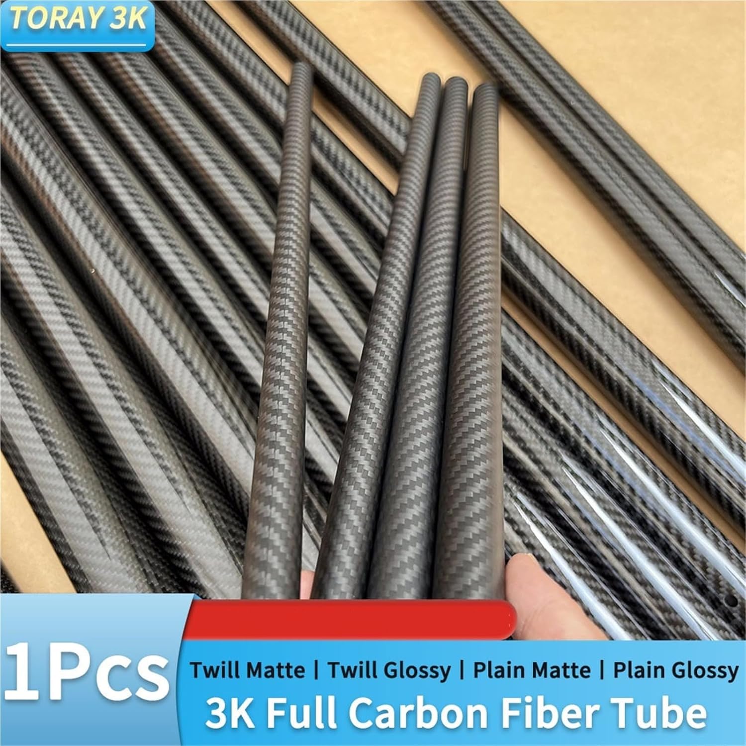 1pc 3k Carbon Fiber Tube Twill Matte OD18~35mm Length 1000mm Drone Accessories Tubes(1Pcs 26x22x1000mm)