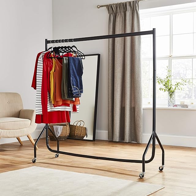 Direct Online Houseware 4Ft Long x 5Ft Tall Quality Heavy Duty Hanging Garment Clothes Rail Steel Black