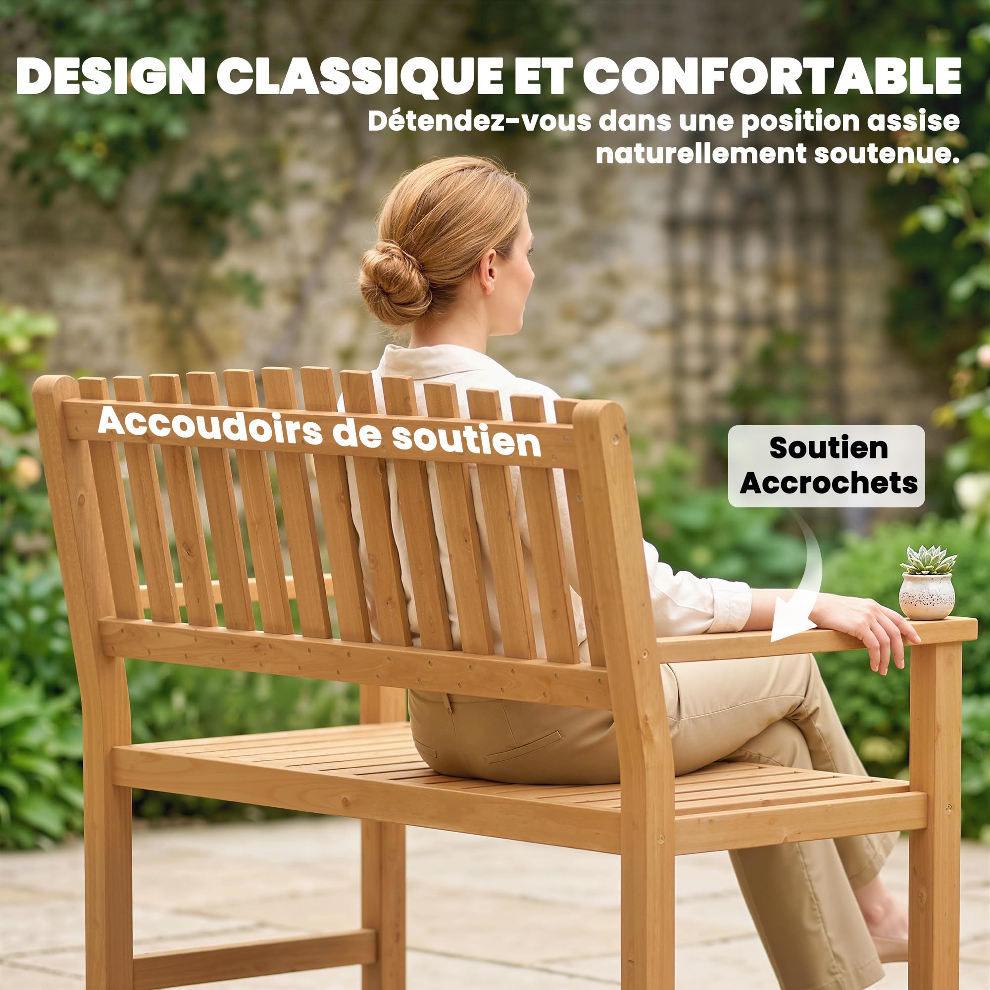 Outsunny Banc de Jardin 2 Places en Bois d'Acacia - Banquette de Terrasse Charge Max. 320kg - Mobilier pour Aménagement Robuste avec Accoudoirs, Design à Lattes Ergonomique, Finition Huilée Naturelle