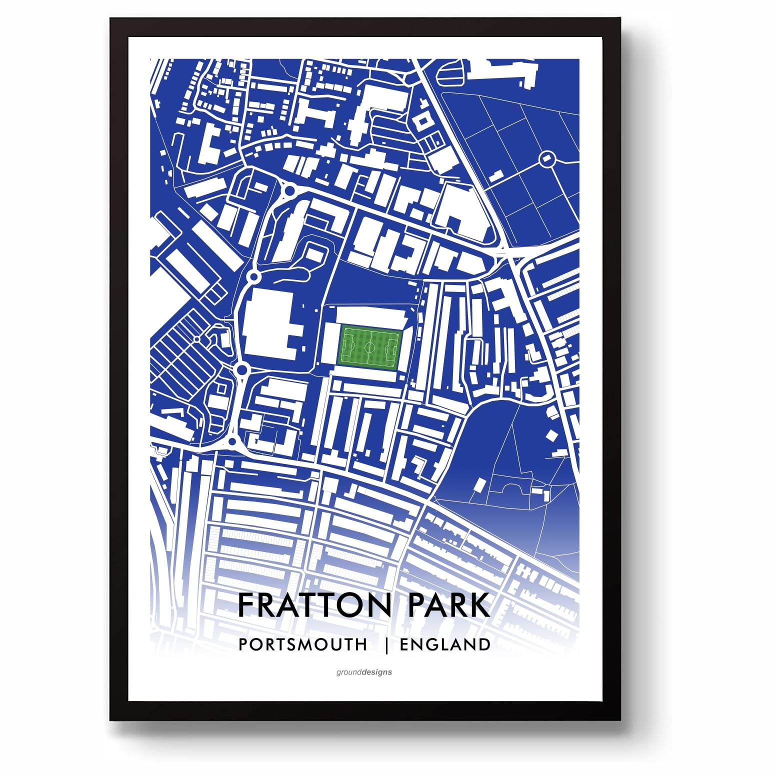 Grounddesigns Men's Blue And White Portsmouth Fc Football Gift Fratton Park Stadium Art Map Unframed A3 Print Pompey