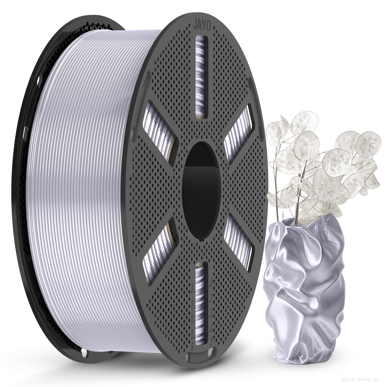 JAYO Silver Color PLA Silk Filament 1.8mm 1.1kg | More Meters per Spool: ~360 meters on 1.1 kg (2.42 lbs), Silk Gloss Finish, Accuracy ±0.2mm, Orderly Winding Global Recycled Standard Global Recycled Standard Global Recycled Standard