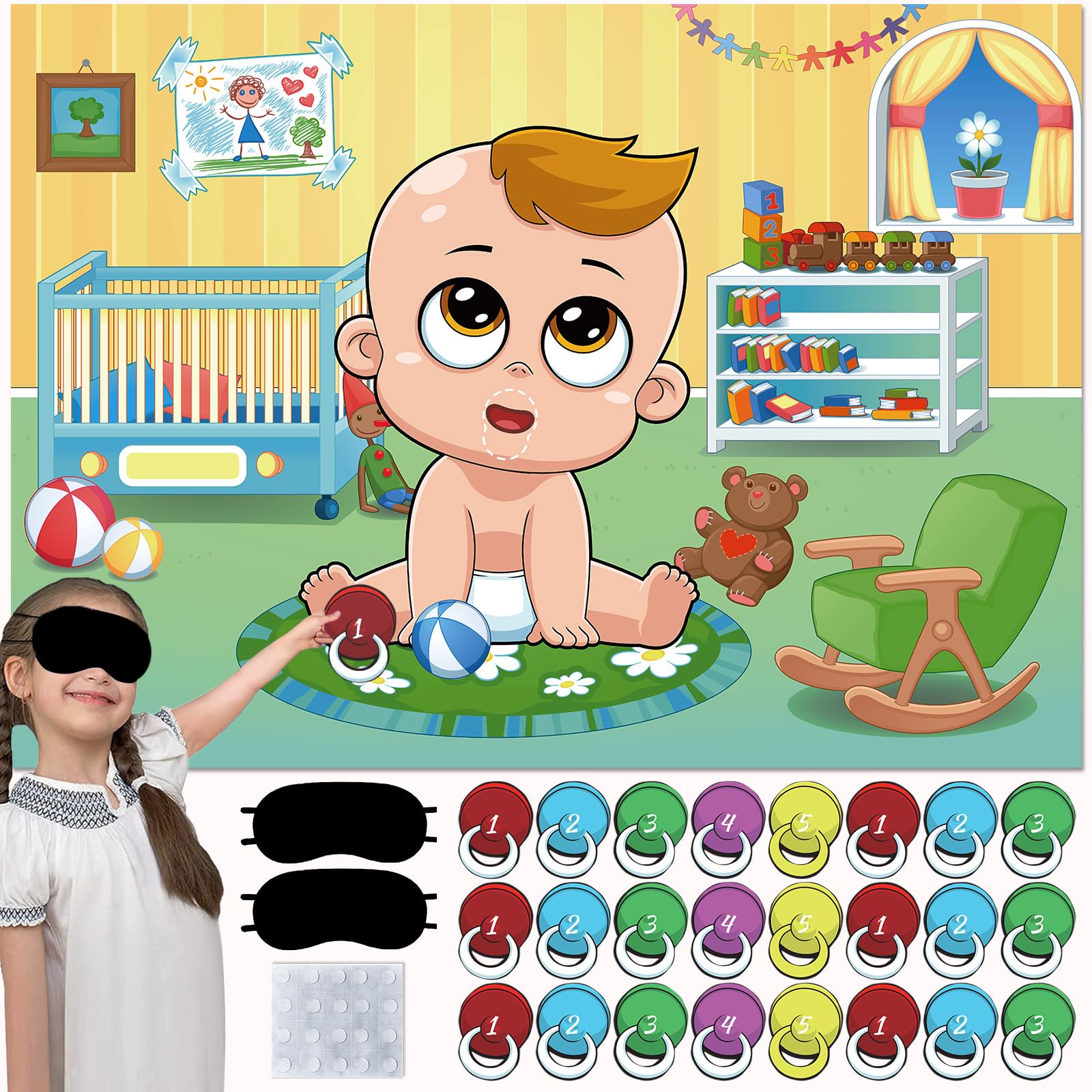 HiPartyPin the Pacifier on the Baby Game With Stickers - Shower Activities for Boys Girls, Kids Family Birthday Party Favors Supplies Decorations