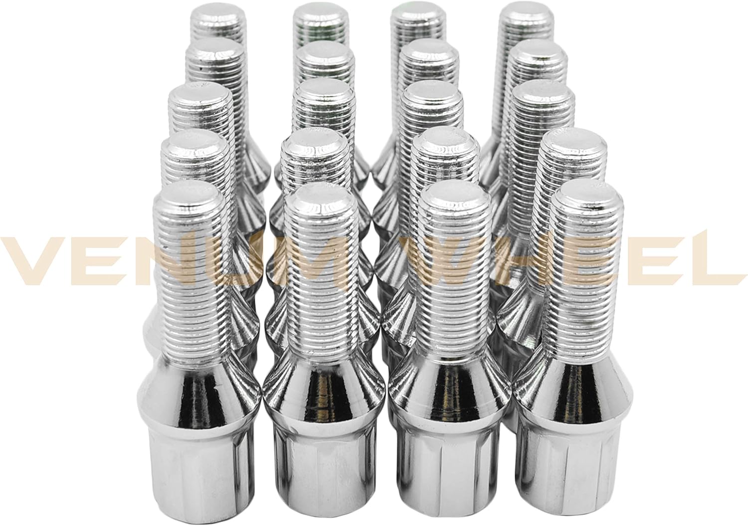 10 Pc 14x1.25 Chrome Spline Wheel Lug Bolt Conical Seat 33 MM Extended Length + 1 Key - Compatible with 2008-2019 BMW F-Series G-Series Chassis Models (Wheel Spacer Req)
