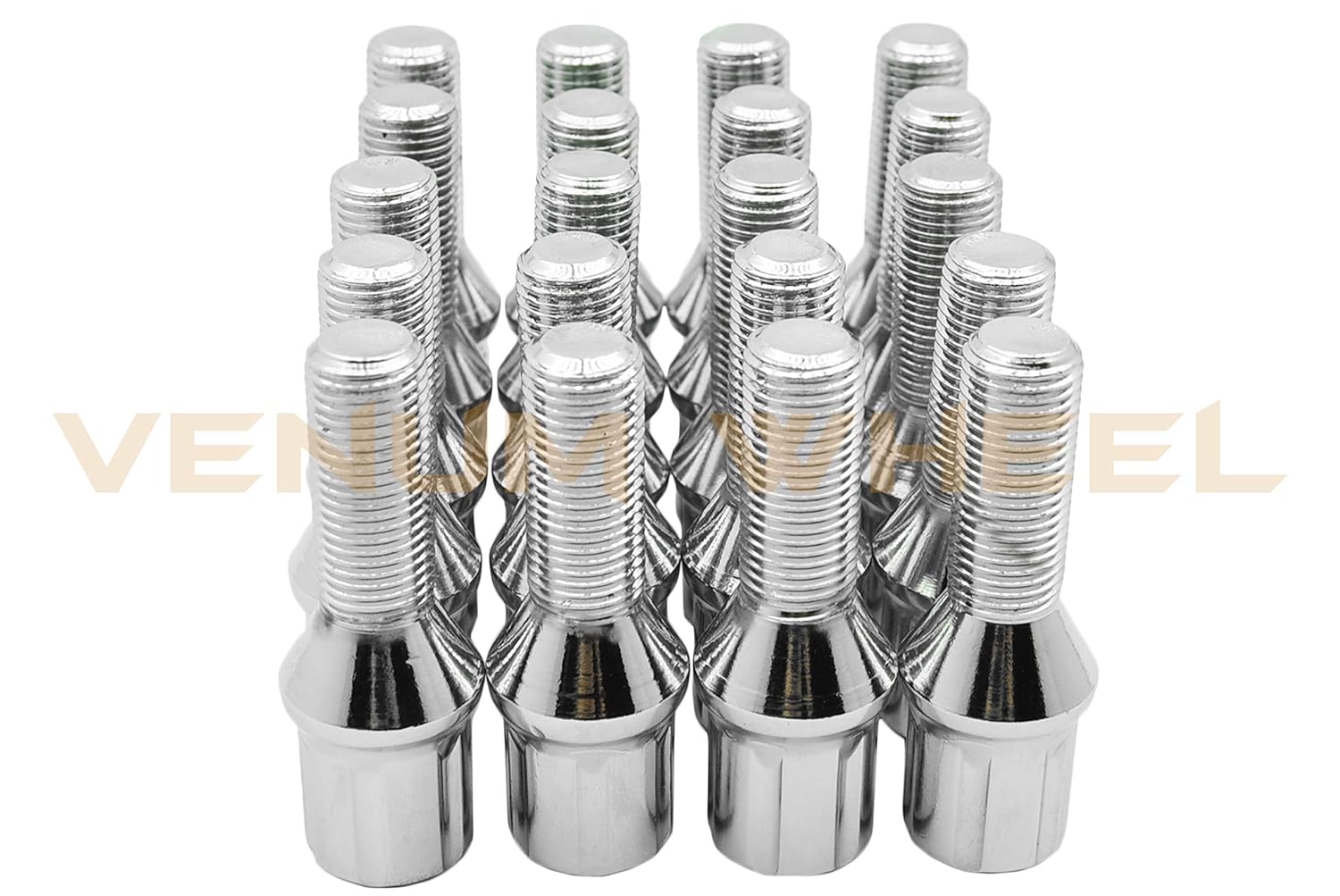 20 Pc Chrome 14x1.5B Spline Tuner Conical Lug Bolts 28 MM Factory Length Wheel Lugs + 2 Keys Compatible with Audi BMW Mercedes Benz Volkswagen Porsche W/Aftermarket Wheels Small Diameter