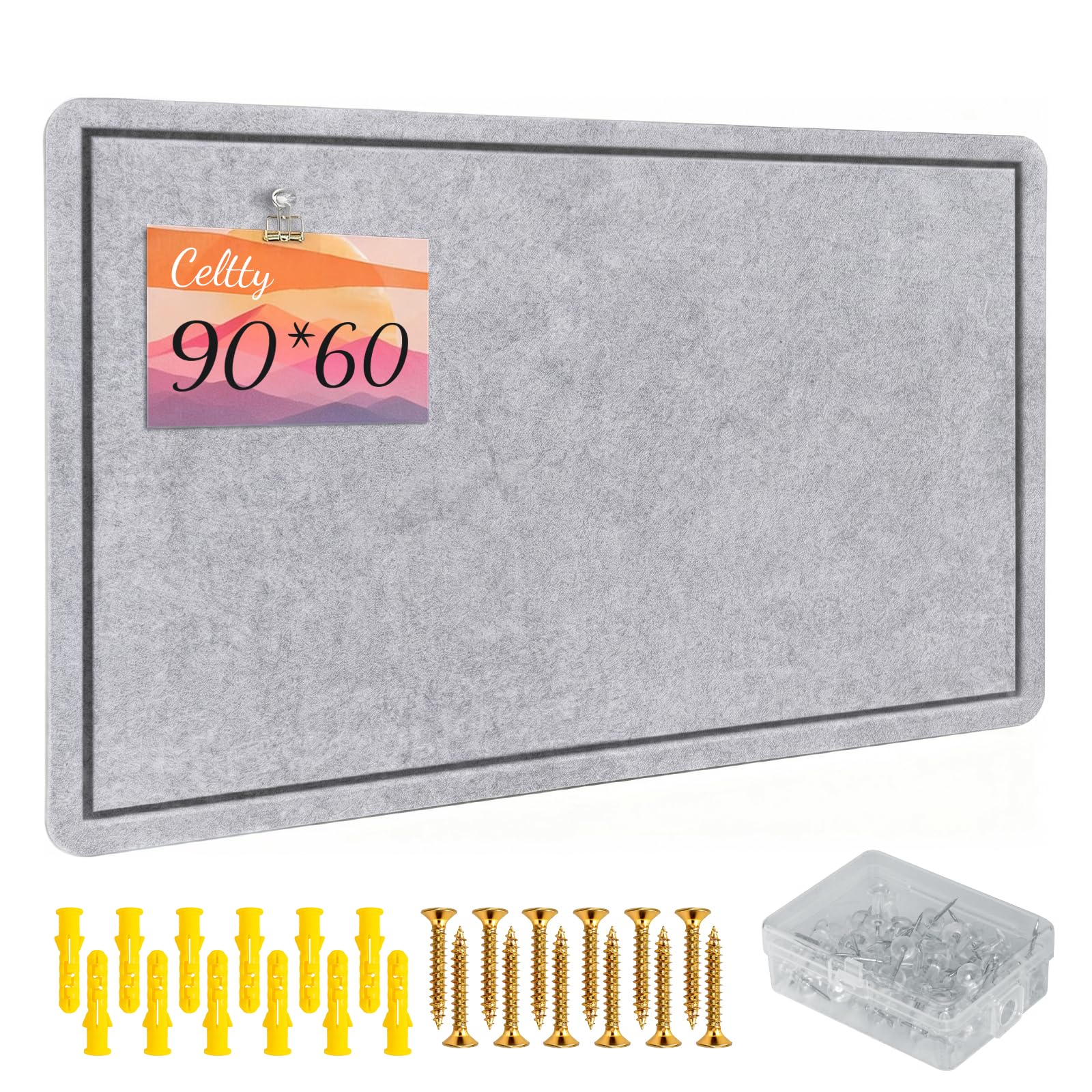 Foldable Felt Bulletin Board (90×60cm, Black) – Cork Board Alternative with 12 Removable Adhesive Tabs | Wall-Mount for Home Office, Classroom, Bedroom & Entryway (Grayish-White)