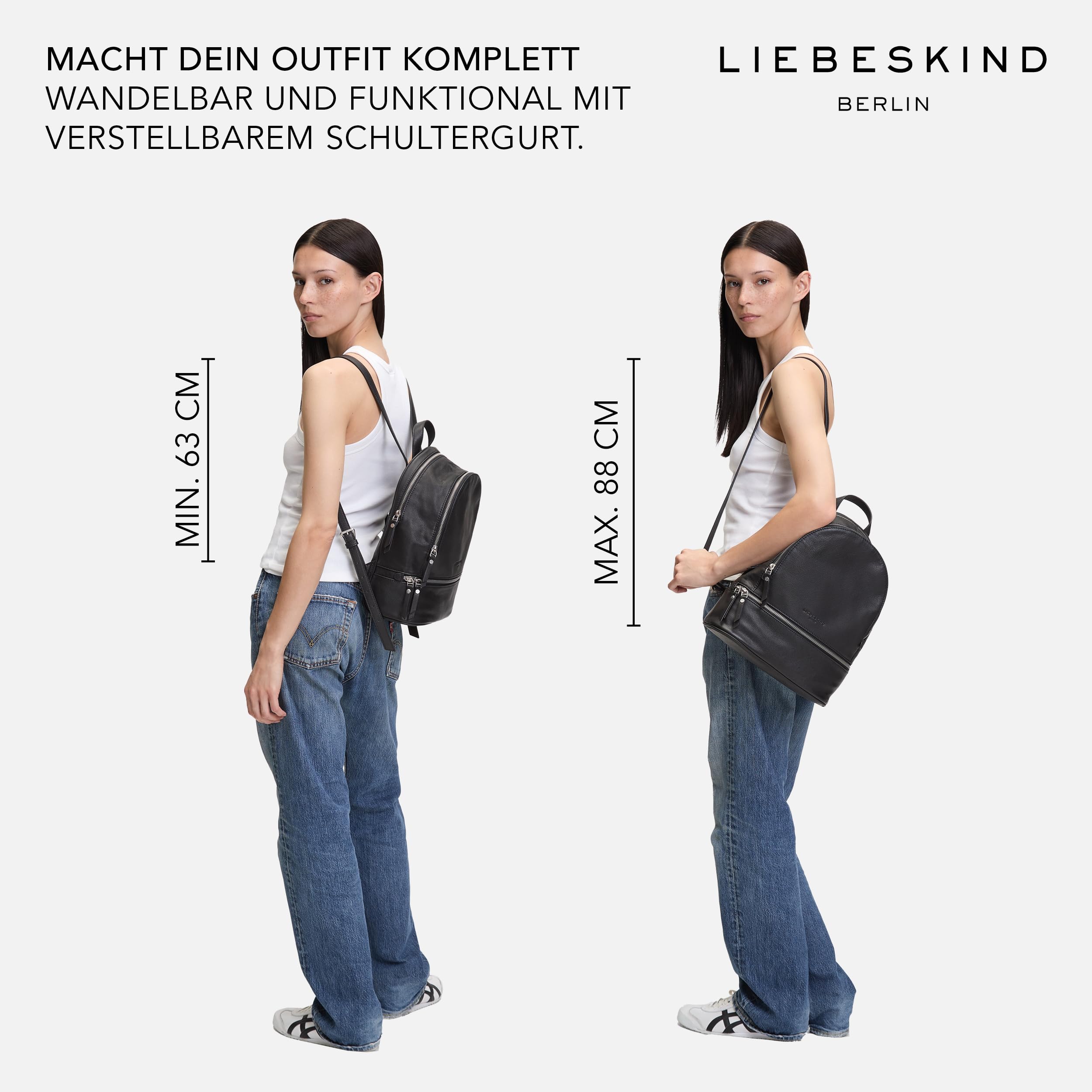 Liebeskind Berlin Rucksack „Alita“ I Hochwertiger Backpack aus weichem Rindsleder mit Reißverschlussfächern und verstellbarem Schulterriemen I Damen-Rucksack