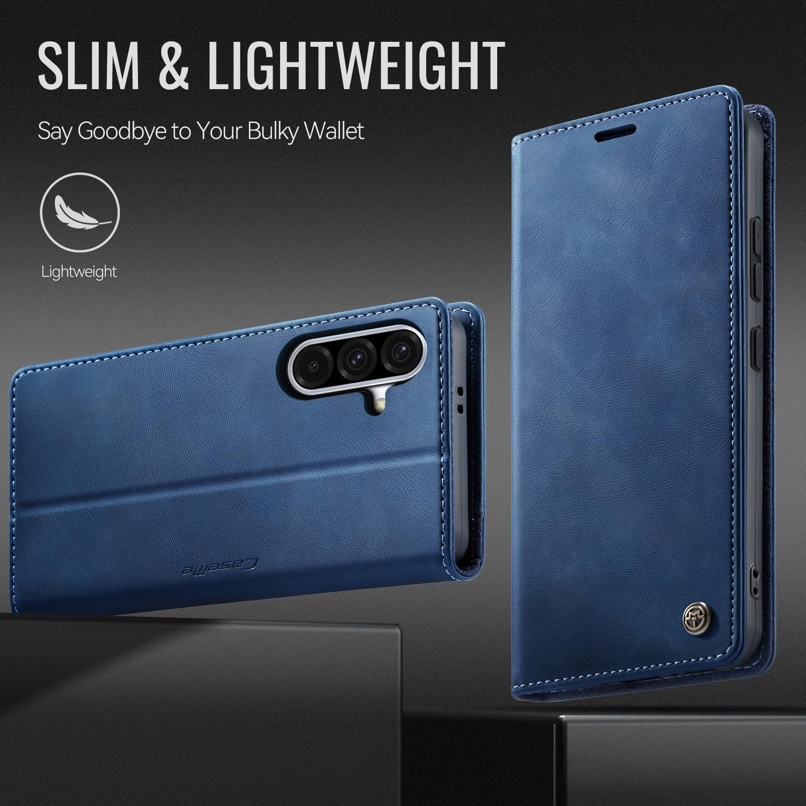 Coque Samsung Galaxy A17 Housse Antichoc en Cuir PU Premium Fentes Cartes Etui [Blocage du Signal RFID] Pochette de Portefeuille avec Fonction Support à Rabat Housse Galaxy A17 - Bleu