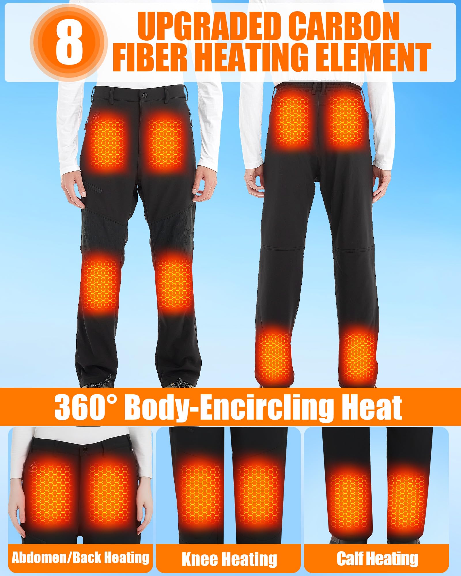 20.000 mAh Beheizte Hose für Damen und Herren, wasserdichte Softshell-Thermo-Skihose mit verbessertem 7,4-V-Akku, für Winterwanderungen, Arbeiten im Freien