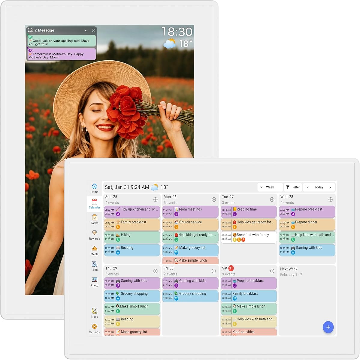 Digital Calendar, 10.1-inch Smart Family Digital Wall Planner &amp; Chore Chart | No Subscription Electronic Calendar for Family Schedules, Meal Planning &amp; Task Rewards, Photo Frames Perfect Gifts for Mom &amp; Women
