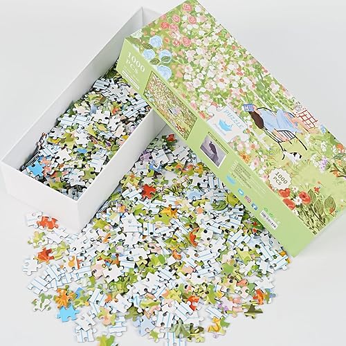 Miniatura 9 de MOMIBOOK Rompecabezas para adultos de 1000 piezas de jardín de la tarde, pintura de primavera, imagen difícil, desafiante, difícil imposible,