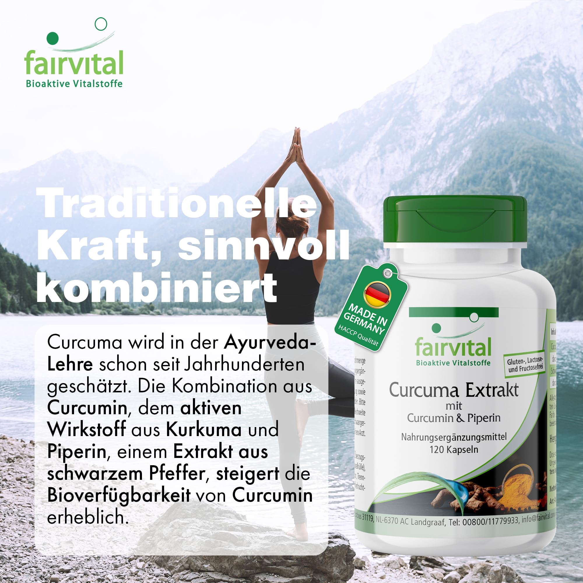 fairvital Kurkuma Kapseln, 500mg Curcuma Extrakt pro Kapsel, 120 Kapseln, HOCHDOSIERT, Curcumin 95% mit Bioperin (Piperin)