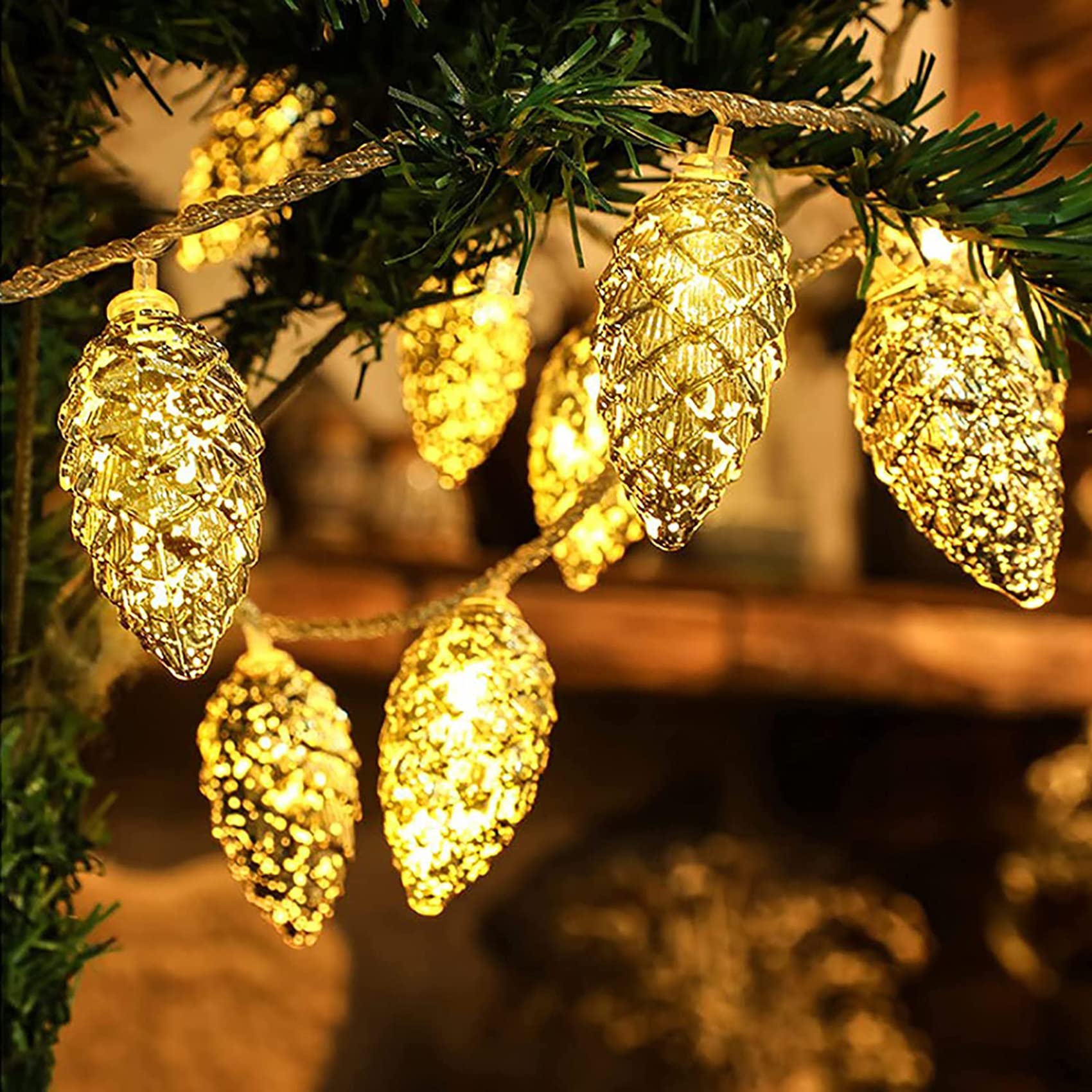 LED Kiefernzapfen Lichterkette Warmweiß Lichterkette Weihnachten Batterie Betrieben Lichterkette Deko für Zimmer, Wohnzimmer, Hochzeiten (19.7ft 40 LED)