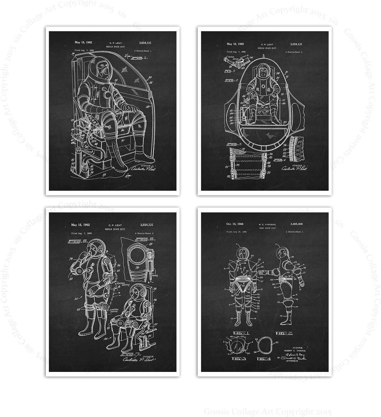 Astronaut Space Suit Space Decor Wall Posters Set of 4 Unframed Prints Boys Bedroom Decor
