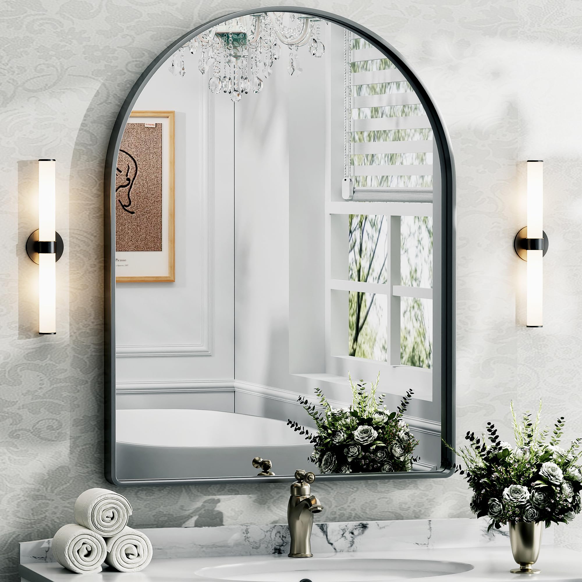 Hasipu 24×36 Inch Wall Mirror for Bathroom, Rectangular Black Metal Frame Bathroom Mirrors, Modern Wall Mounted Vanity Mirror for Bathroom (Horizontal/Vertical)