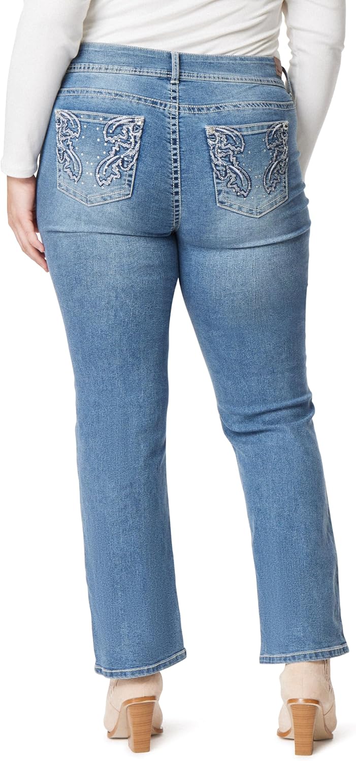 WallFlower Womens Luscious Curvy Bootcut Mid-Rise Bling Insta Stretch Juniors Jeans (Standard and Plus)