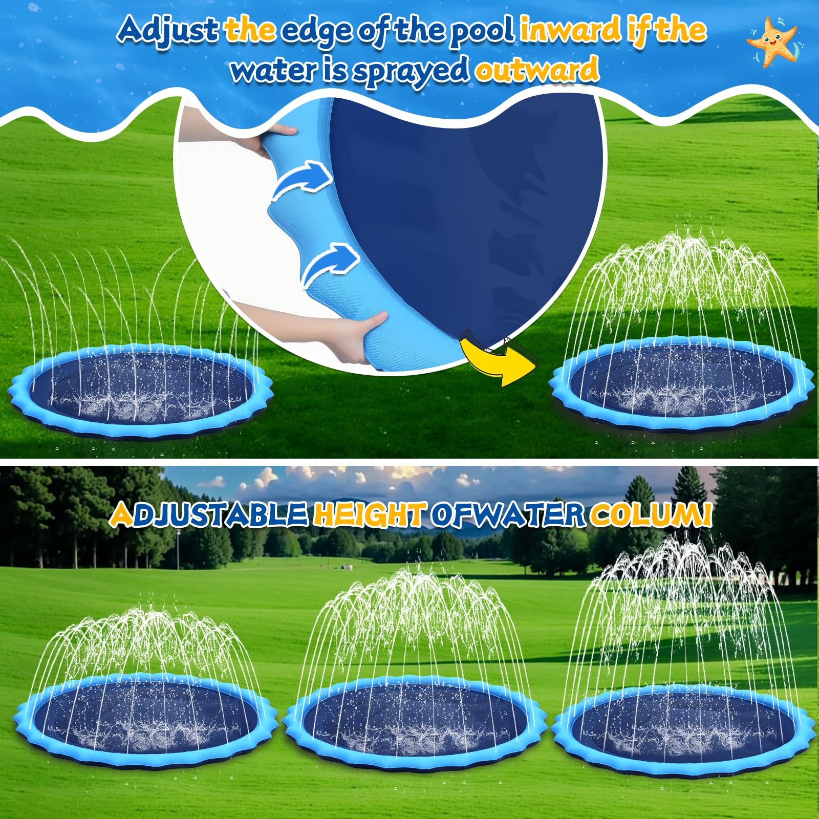 322,6 cm extra großes rutschfestes Spritzpad Sprinkler für Kinder und Hunde, Kiddie Dog Pool, Kid Outdoor Spielzeug für Kinder im Alter von 3–12 Jahren, Sommer Outdoor Wasser Kinder Spielzeug