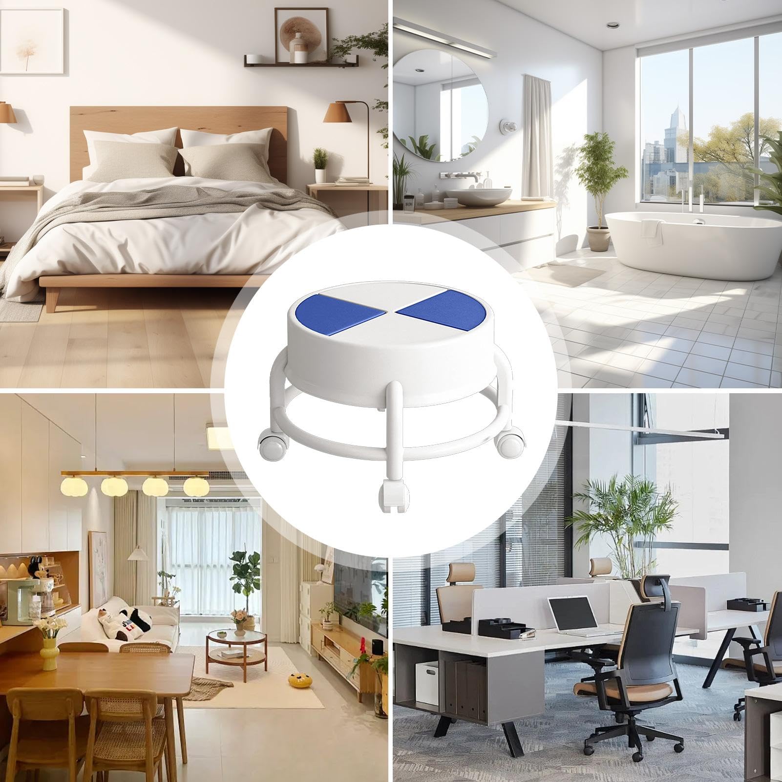 Sedia a rotelle Basso, Sgabello con ruote Basso,Sedia a rotelle bassa altezza con ruote - Sgabello a rotelle basso mobile robusto, scala con ruote girevoli a 360 ° per soggiorno