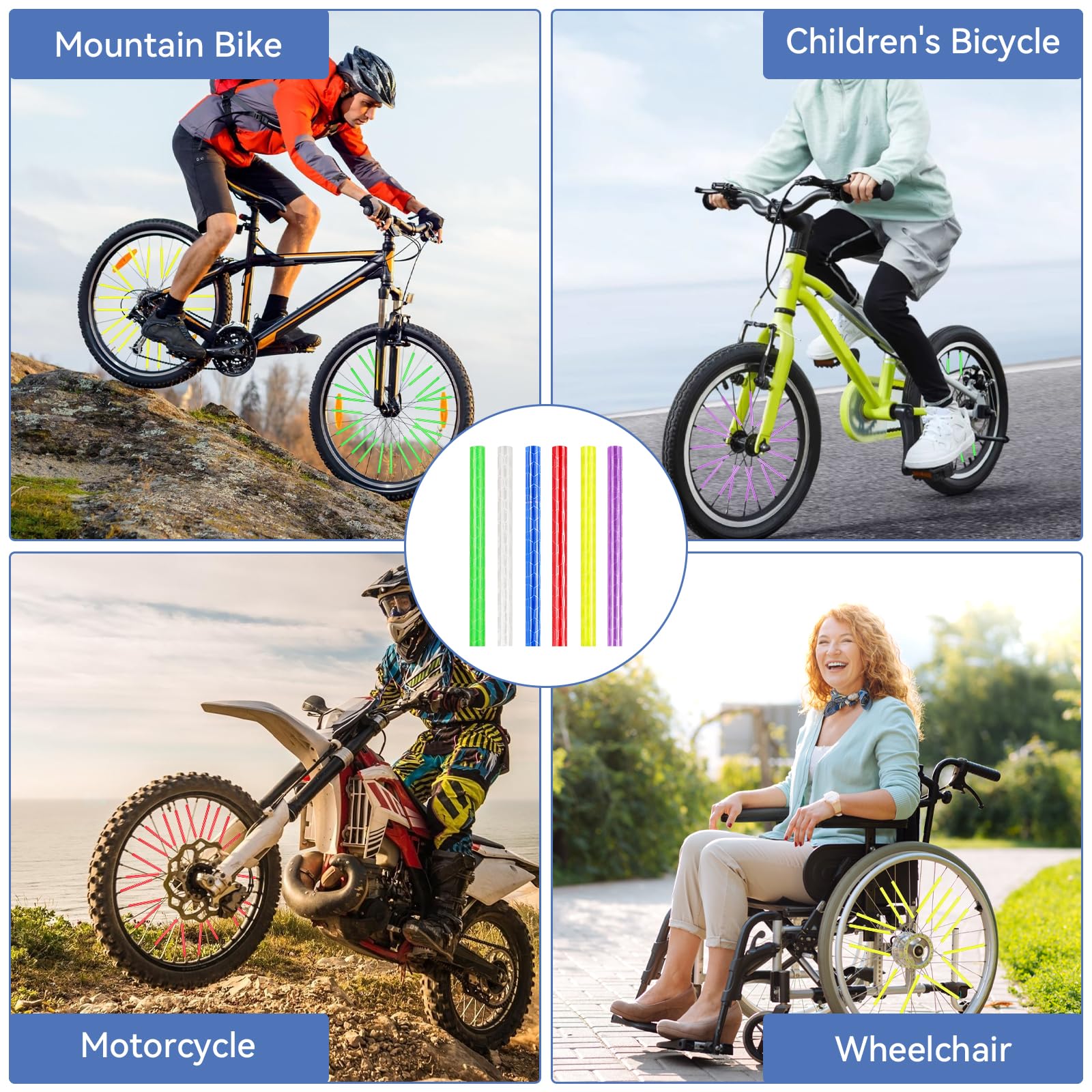 72 Stück Speichenreflektoren Fahrrad, 6 Farben, 360° Sichtbarkeit 75 mm wasserdichte Reflektoren Fahrrad, Einfach zu Montieren, Geeignet für Nachtfahrten und Alle Arten von Fahrrädern