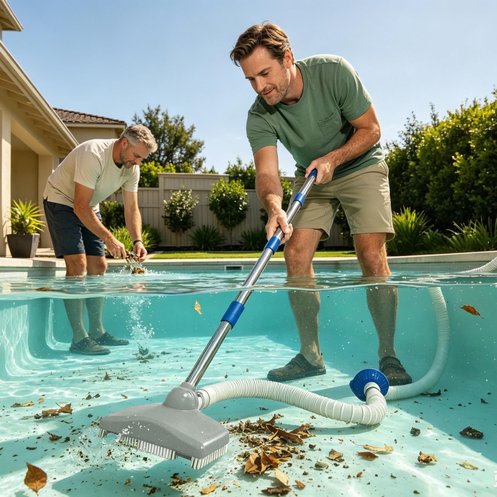 Pool Vacuum Cleaner - Adjustable Manual Suction Tool with Hose | Powerful Swimming Pool Cleaning Equipment, Debris Remover | Indoor Outdoor Backyard Ground House Dock