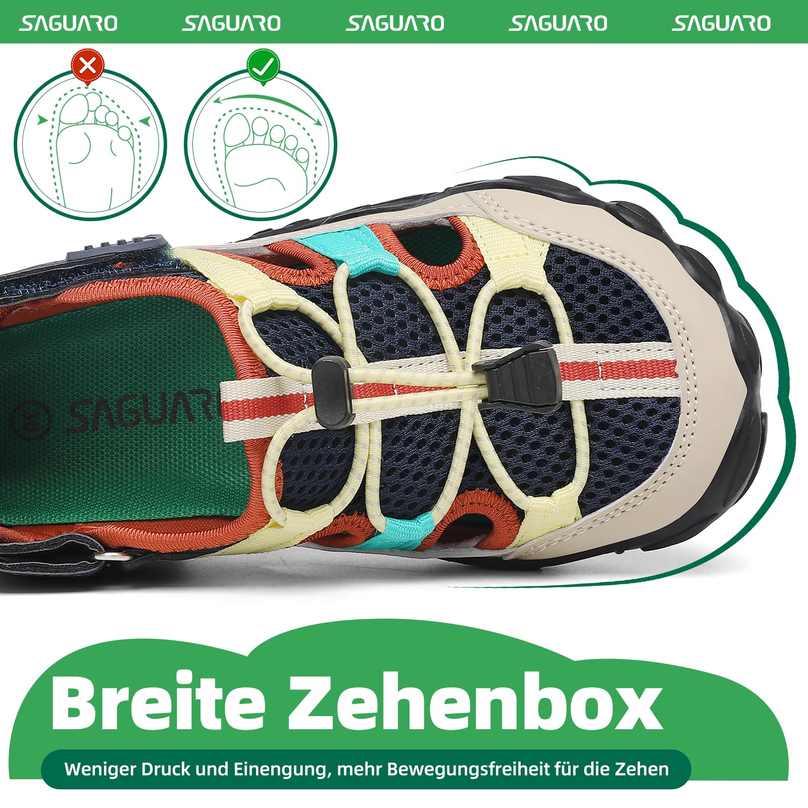 SAGUARO Kinder Geschlossene Sandalen Outdoor Rutschfest Trekkingsandalen mit Breiter Zehenbox und Zero-Drop Solhe,Gr.24-36