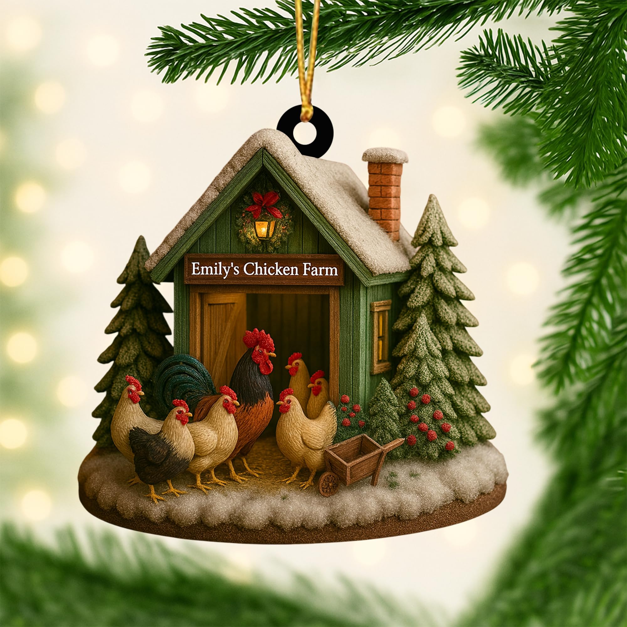 Personalized Chicken Ornament, Chicken Christmas Ornament, Custom Farm Name Ornaments, Chickens Farm Christmas Tree Ornaments, Gifts for Chickens Lovers - A13