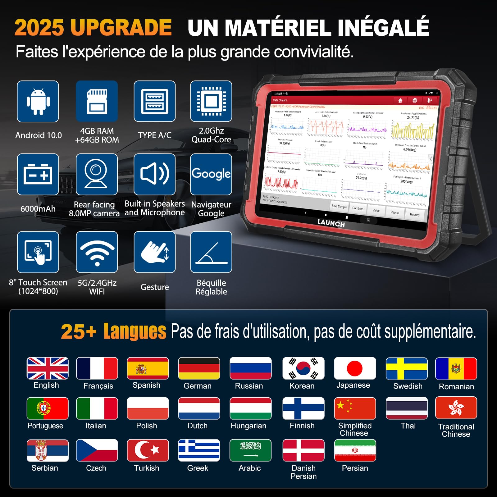 Launch X431 Pro Elite OBD2 Valise Diagnostic Auto, Bi-directionnel