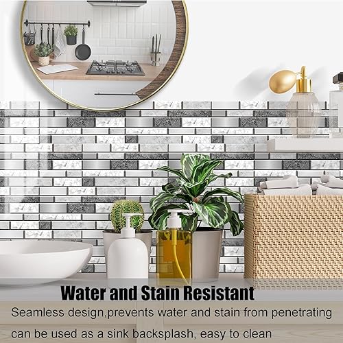 Miniatura 3 de Papel tapiz autoadhesivo de 12 hojas, azulejos de metro de 6 x 12 pulgadas, azulejos de pared autoadhesivos impermeables de PVC para salpicaduras,