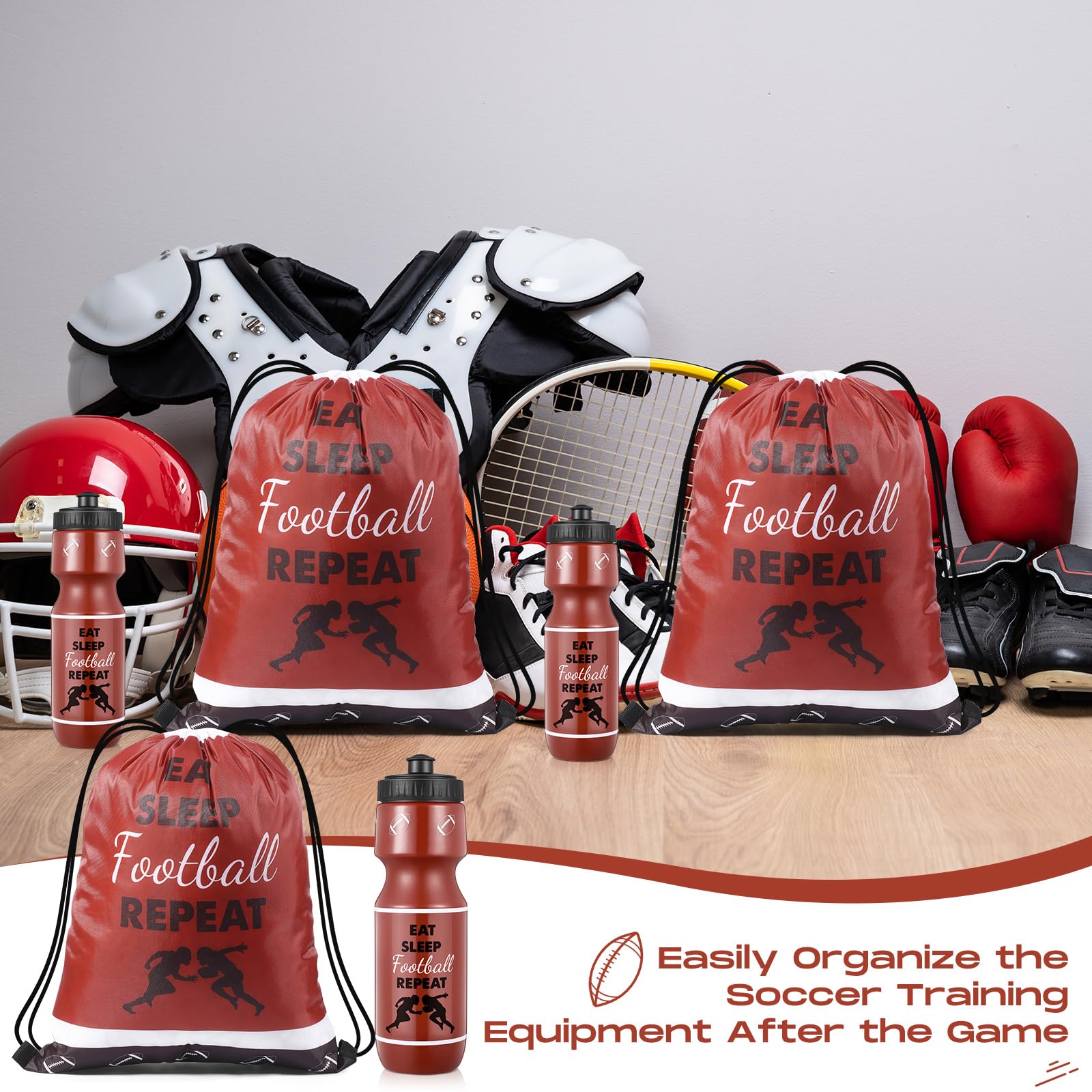 Talltalk Fußball-Wasserflasche, 680 ml, Kunststoff, Wasserflasche mit Kordelzug, für Fußball, Party, Gastgeschenke, Sport-Trinkflaschen für Herren, Sportliebhaber, Fußballgeschenke, Herbstsport, 12