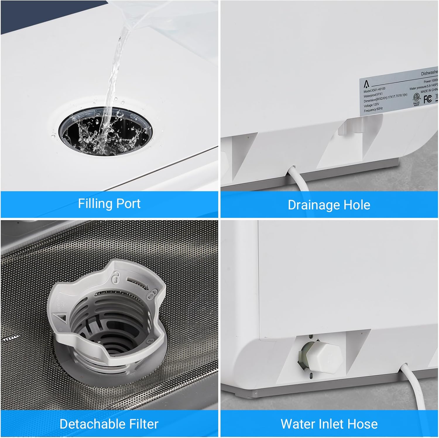 Garvee Countertop Dishwasher, 5 Programs Portable Dishwasher with Touch Control & Air-Drying Function, 2 in 1 Tabletop Dishwasher for Home, Apartments, White