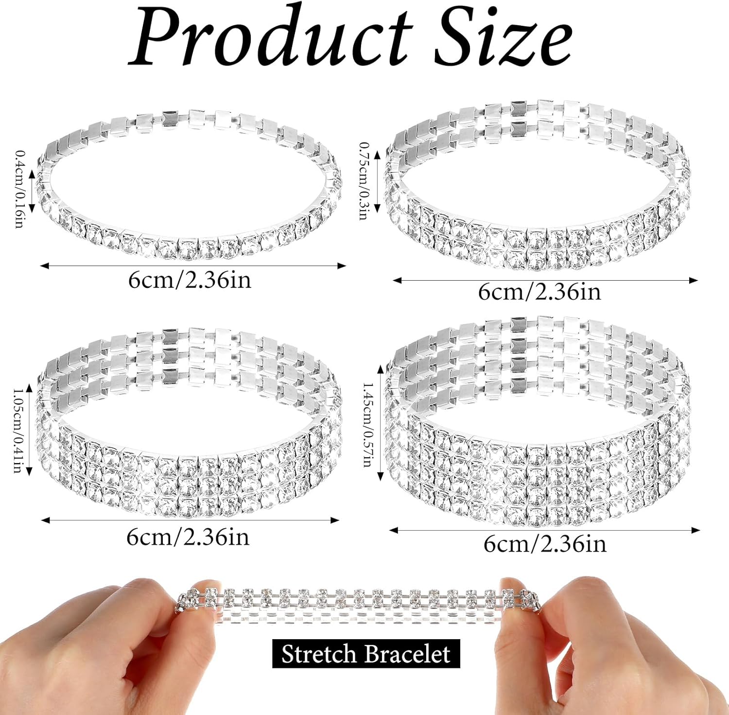 7 Pcs Clear Sparkle Band Bracelet, Rhinestone Bracelet for Women, Silver Stretch Bracelets For Women, Bling Bracelets For Womens,Bridal, Tennis Bangle Stackable For Party Wedding Valentine's Day - Image 2