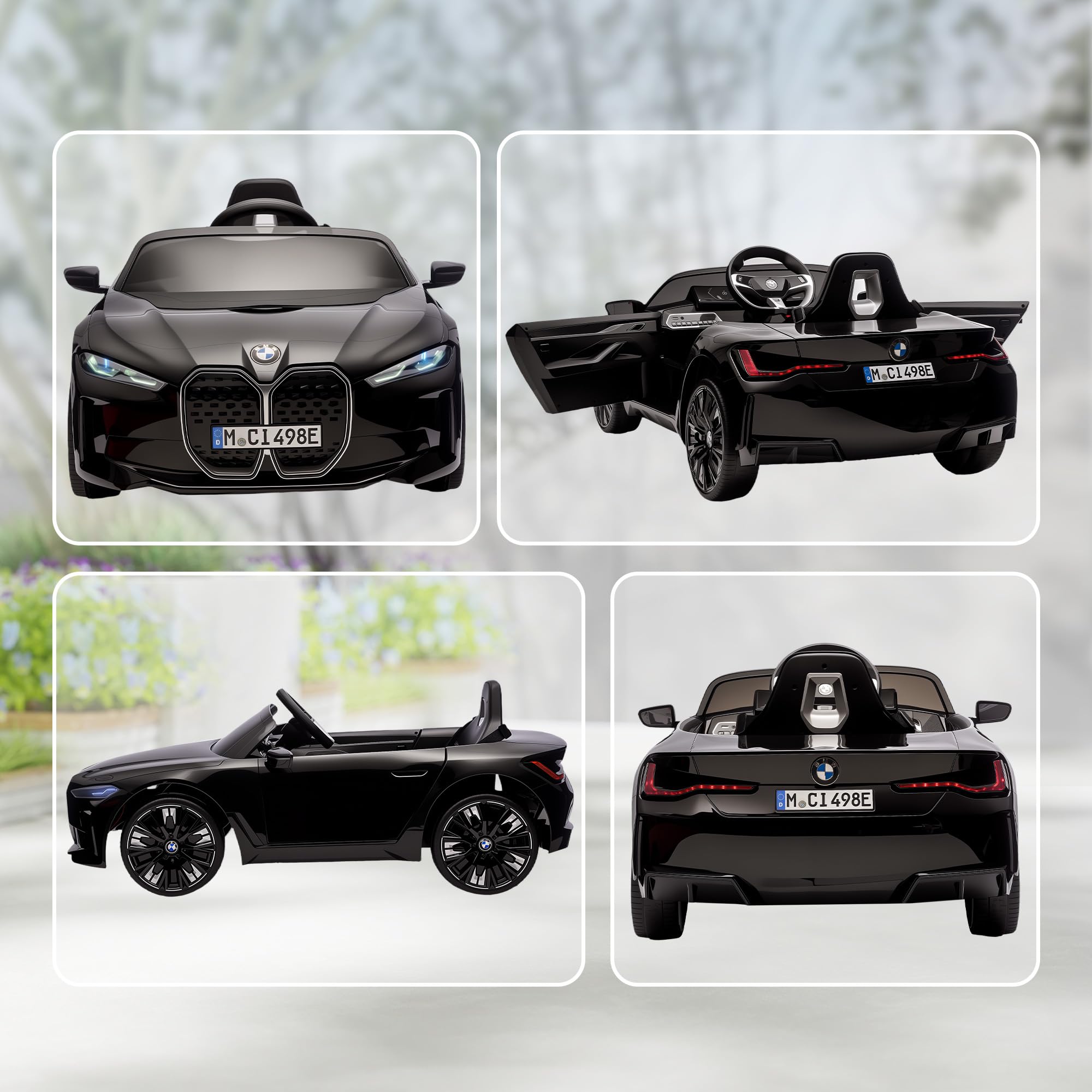 HOMCOM Macchina Elettrica per Bambini 3-6 Anni BMW I4 12V, Nero | Telecomando, Clacson e Fari, Macchinina Giocattolo, PP e Metallo, 115x67x45 cm