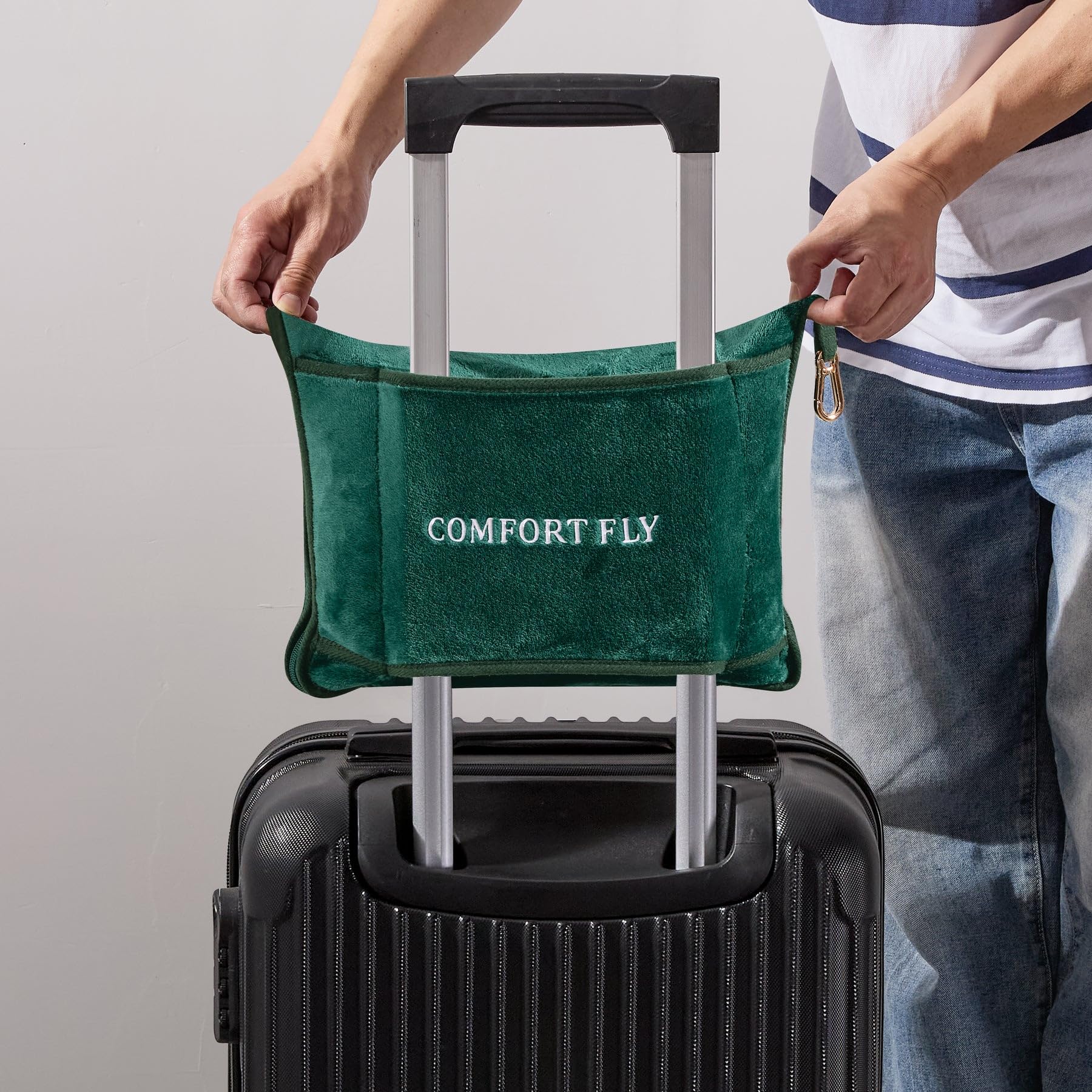Coperta e cuscino da viaggio Comfort Fly – Coperta 2 in 1 in micro peluche con custodia per il trasporto (101,6 x 177,8 cm), Verde, 40" x 70", Moderno