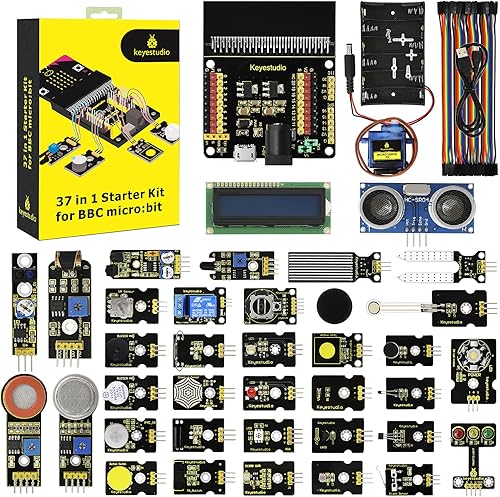 KEYESTUDIO Kit de inicio de 37 sensores en 1 caja para BBC Micro bit con tutorial (sin placa de microbit), compatible con V1.5, V2, kit de sensores