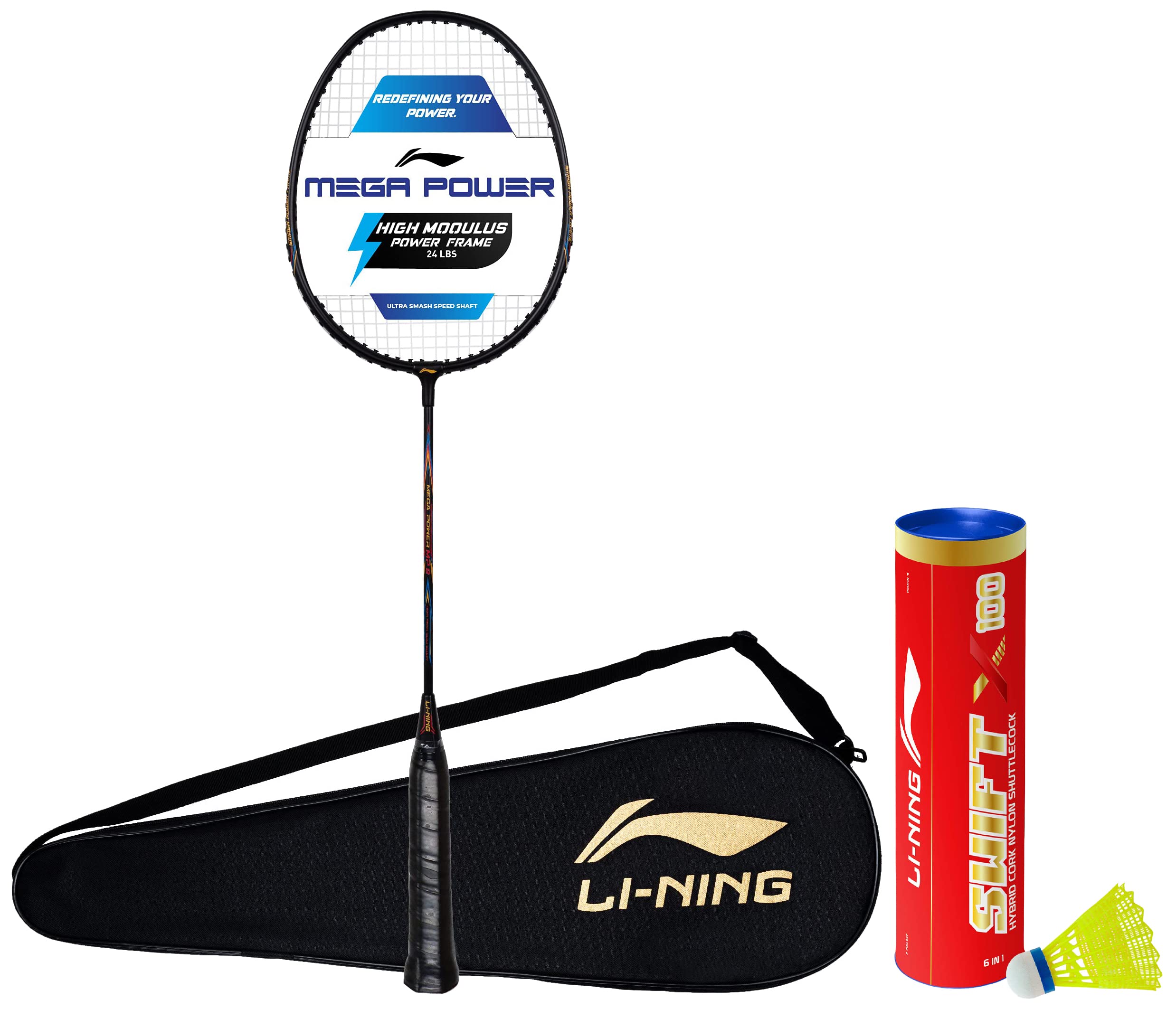 Li-Ning Mega Power 9 - (Strung) Aluminum Badminton Racket (Black/Gold) & Swift X100 Nylon Shuttlecock (Yellow,Medium Speed) (B09SG62WCM) Amazon Price History, Amazon Price Tracker